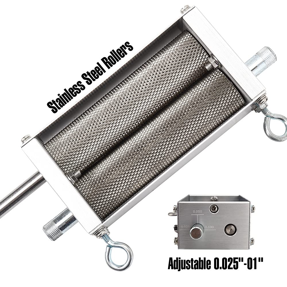 FERRODAY Malt Mill Malted Grain Mill 2 Roller Stainless Steel Malt Crusher Heavy Duty Malt Mill Homebrew Grain Crusher Adjustable Barley Grinder Low Ferroday