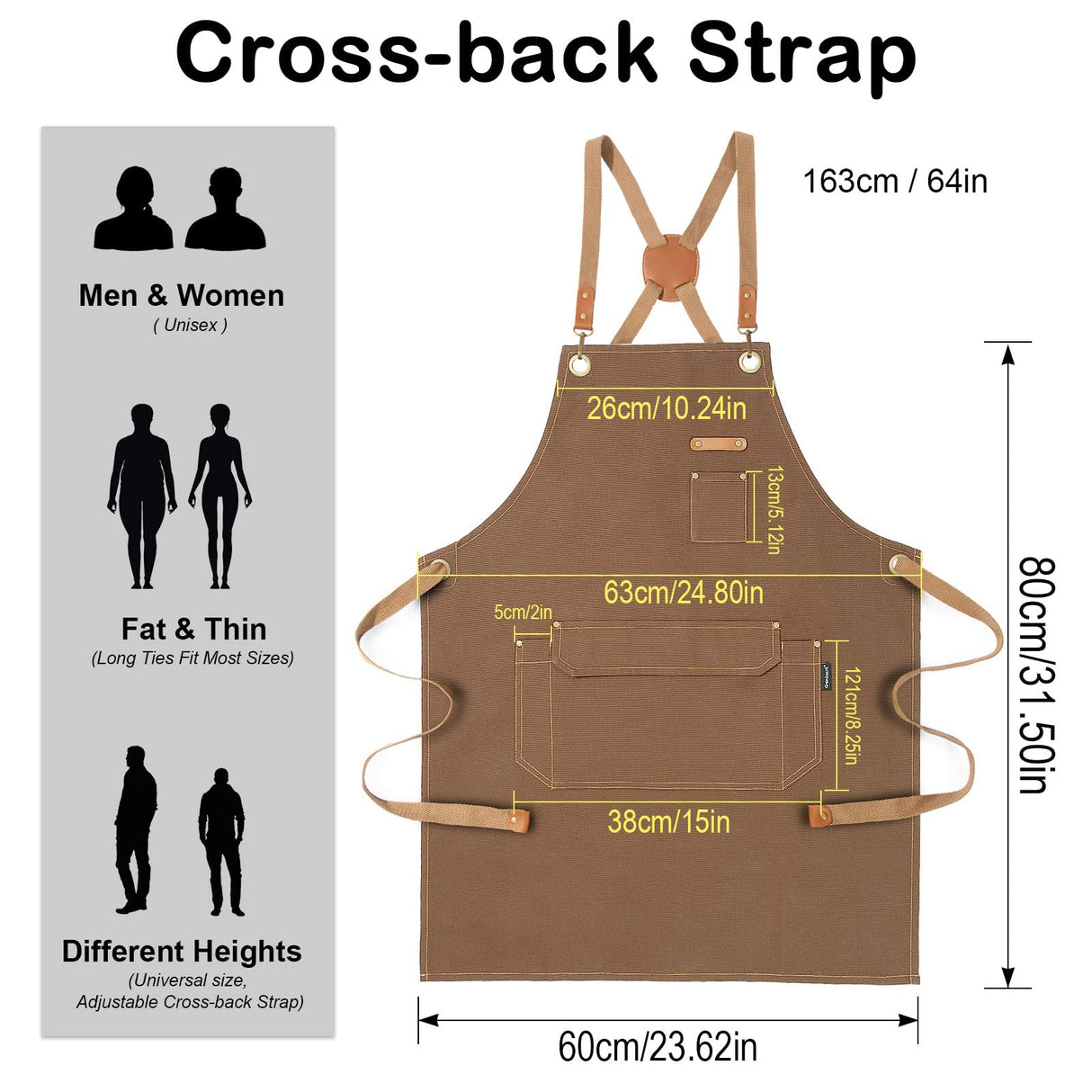 Chef Apron for Men Women with Gift Box Pack, Cross Back Apron with Pockets for Kitchen Cooking Baking Artist Painting, Cotton Canvas Work Aprons for Genixart