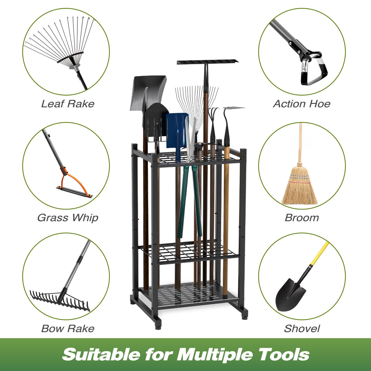 Sttoraboks Garden Tool Organizer, Yard Tool Tower Rack for Garage Organization and Storage, Up to 35 Long-Handled Tools/Rakes/Brooms, Heavy Duty Sttoraboks