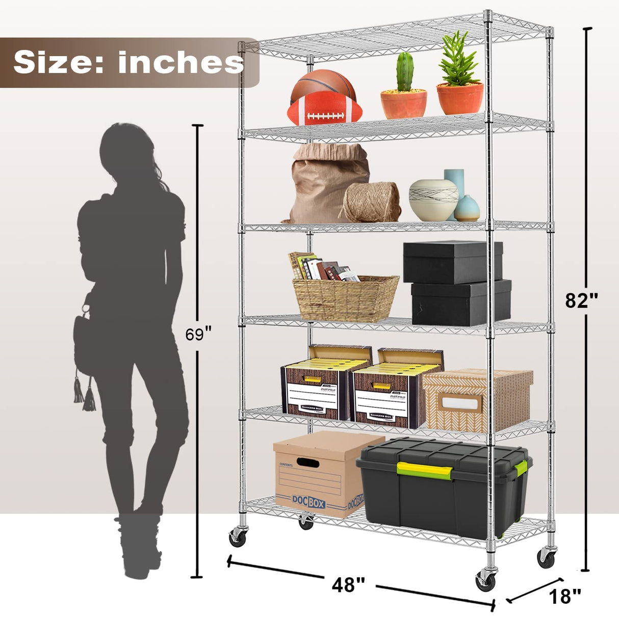 6-Tier Storage Shelf, Wire Shelving Unit NSF Certified Storage Rack 48" W x 18" D x 82" H 2100Lbs Capacity Adjustable Layer Heavy Duty Metal Rack Dopinmin
