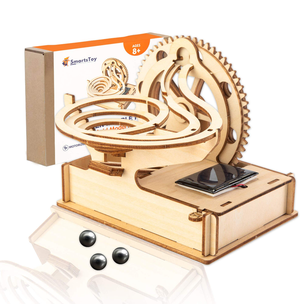 Solar Wooden Marble Run for Kids 8-12 - Wood 3D Puzzle - Building Blocks Toy & Construction Play Set - Marble Maze Track & Race Game- Educational Smartstoy