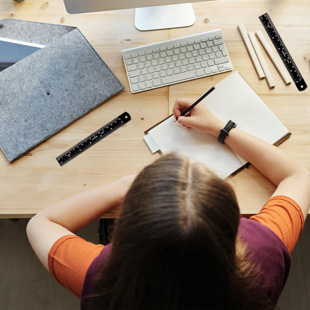 Zotemo Metal Ruler, 6 Inch Stainless Steel Ruler with Metric Measurement, 2 Pack, 15 Centimeters Straight Edge Ruler with Inch to MM Conversion Table Zotemo