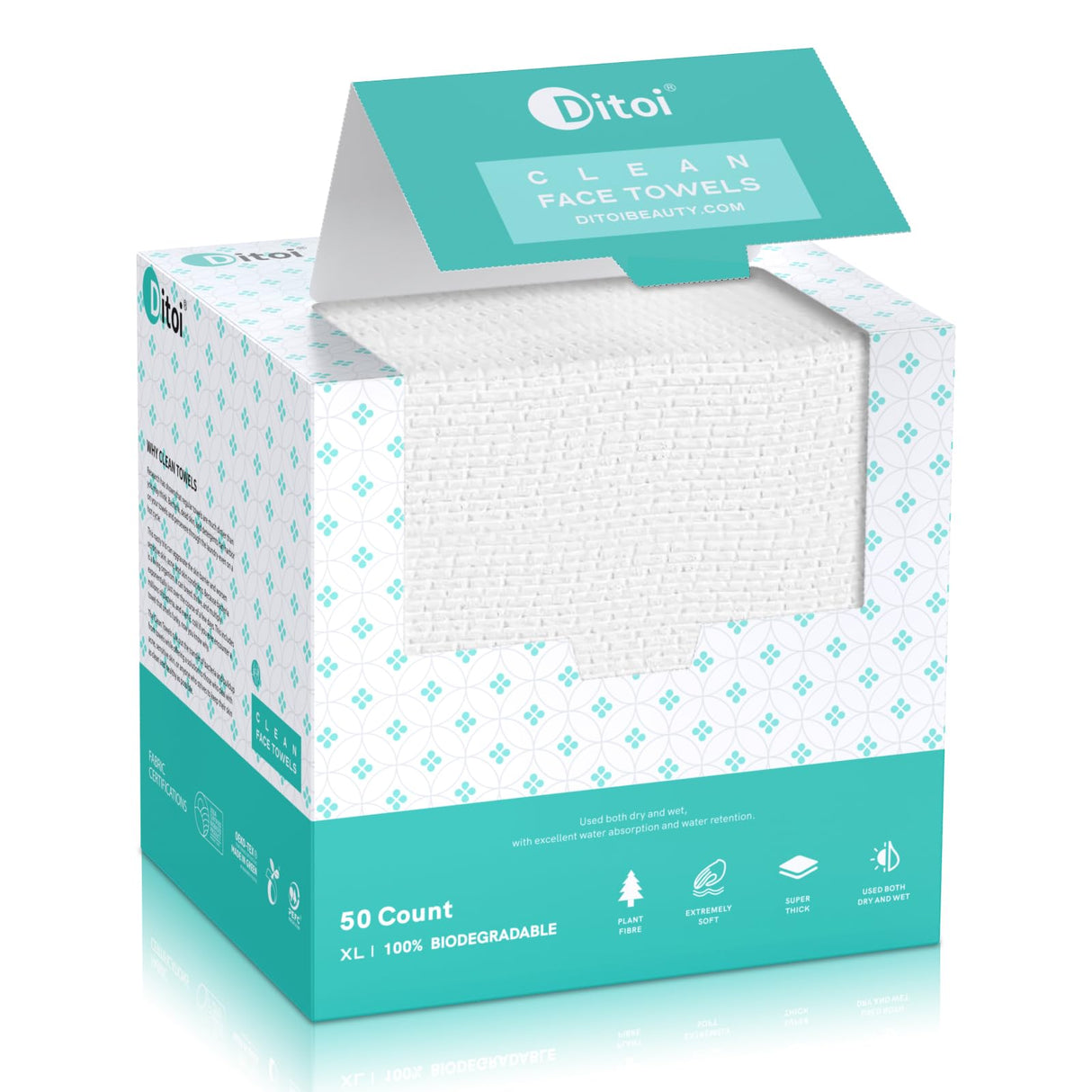 Ditoi Disposable Face Towels, Biodegradable Facial Towels, Super Soft and Thick Clean Towels XL, Makeup Remover Dry Wipes, Face Cloths for Sensitive Ditoi
