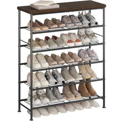 SUOERNUO Shoe Rack Organizer 6 Tier for Closet Entryway Free Standing Metal Storage Shoe Shelf with MDF Top Board,Black