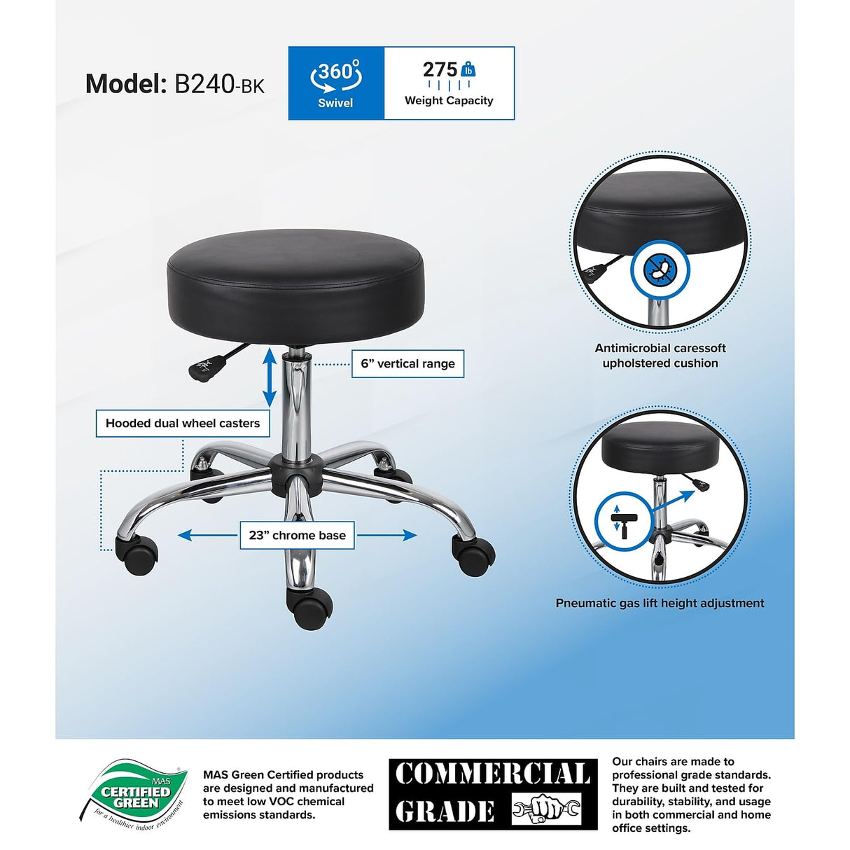 Boss Office Products Be Well Medical Spa Stool in Black Boss Office Products