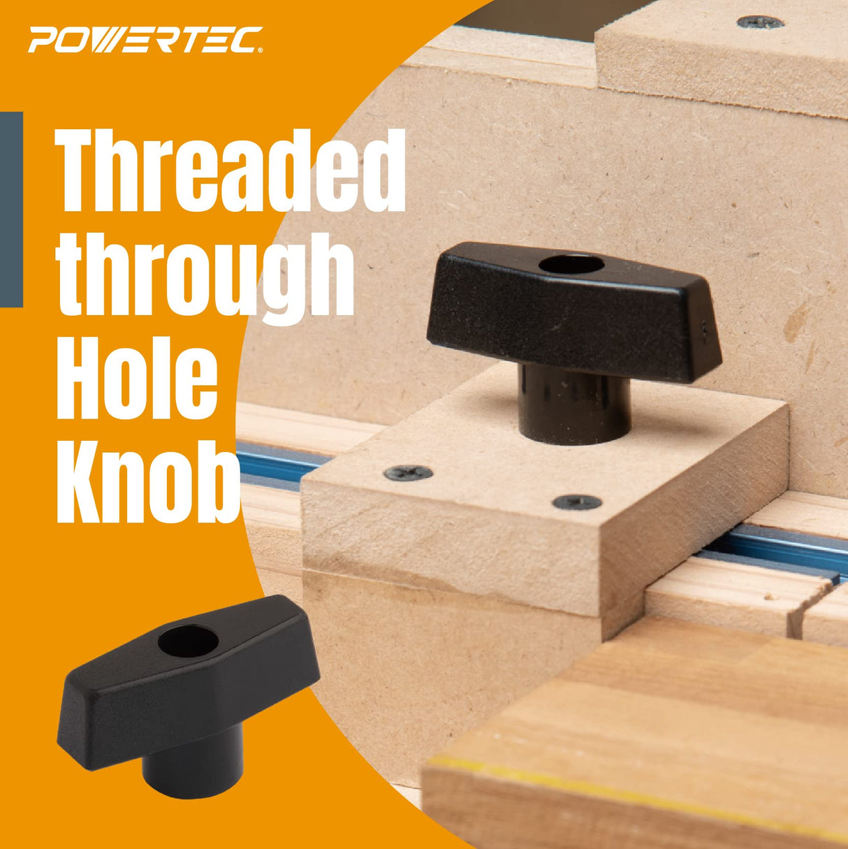 POWERTEC 71121 T Track Knob Kit w/ Threaded Knobs and 5/16”-18 T Slot Bolts, 16-Piece Set, T Track Accessories for Woodworking Jigs and Fixtures POWERTEC