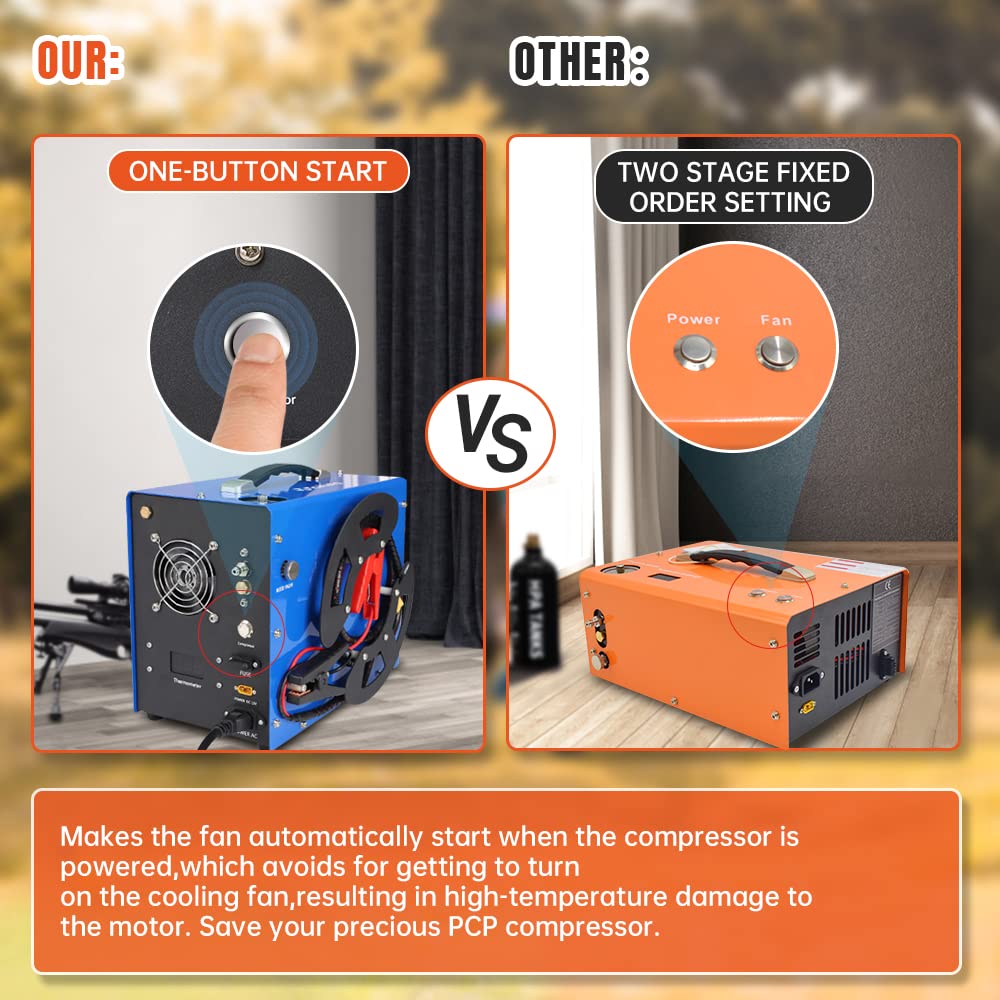 TOAUTO A3 PCP Air Compressor, Unique Vertical+Wire Spool Portable Design, Auto-Stop, Oil/Water-Free, 4500Psi/30Mpa, 8MM Quick-Connector for FASTTOBUY