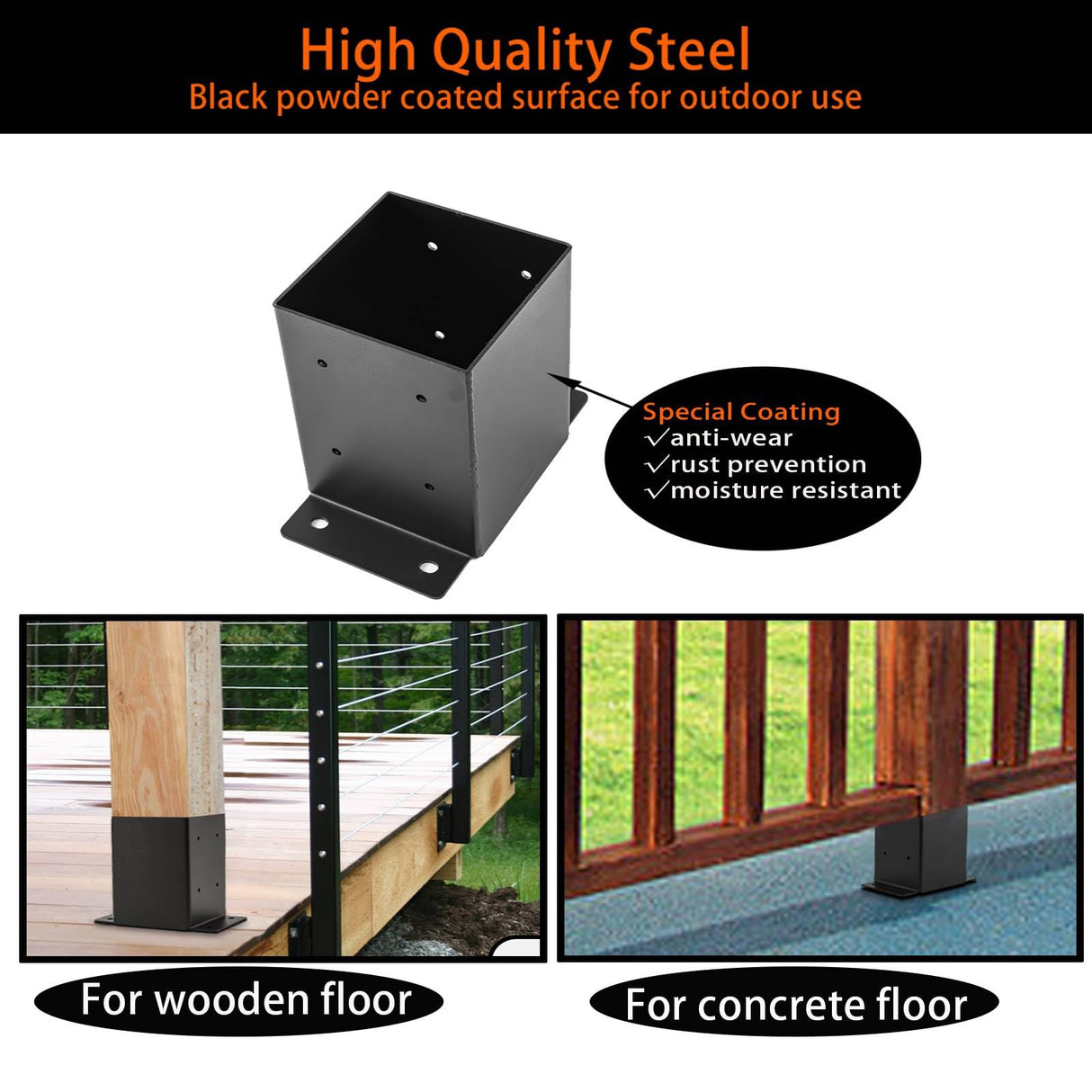 YVHFWOY 4x4 Post Base ,Railing Post Brackets(Inner Size 3.6"x3.6"),Black Powder Coated Heavy Thick Steel Fence Post Anchor for Deck Porch Handrail YVHFWOY