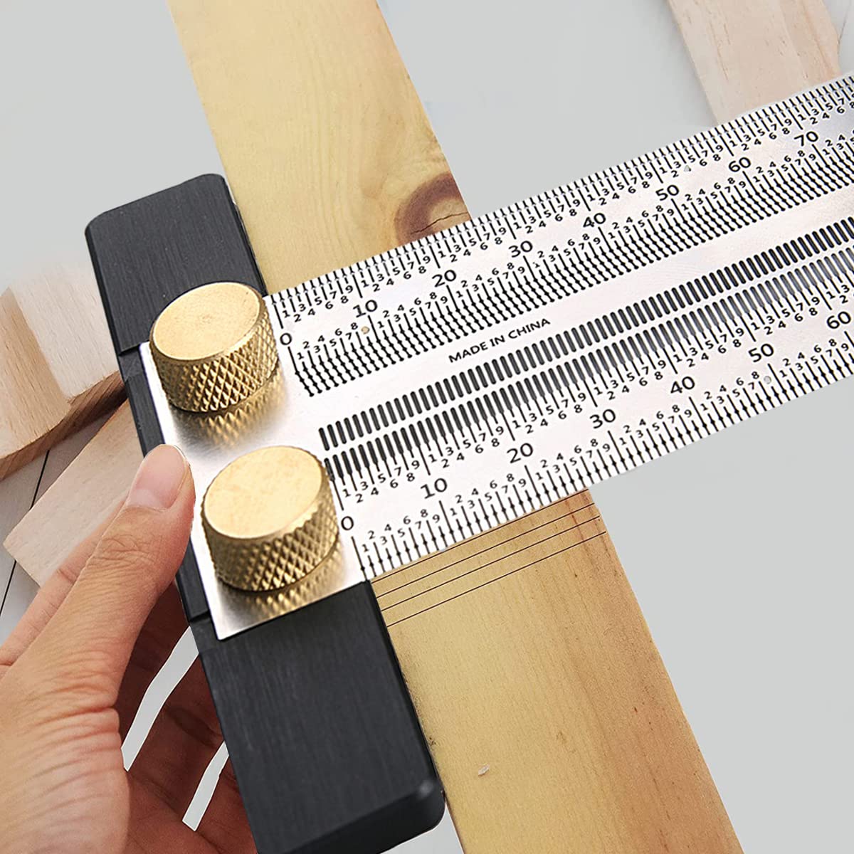 Ultra Precise Marking T-Rule Stainless Steel Marking Ruler, T Square Hole Ruler, Stainless Steel Woodworking Scribing Ruler, Positioning, Scribbling QeeHeng