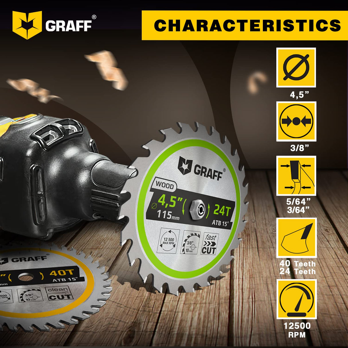 GRAFF Set 4-1/2-Inch Circular Saw Blade with 3/8-Inch Arbor - 24-Teeth & 40-Teeth Grinder Saw Blade for Wood, Plywood, Drywall, MDF, Plastic - Wood GRAFF