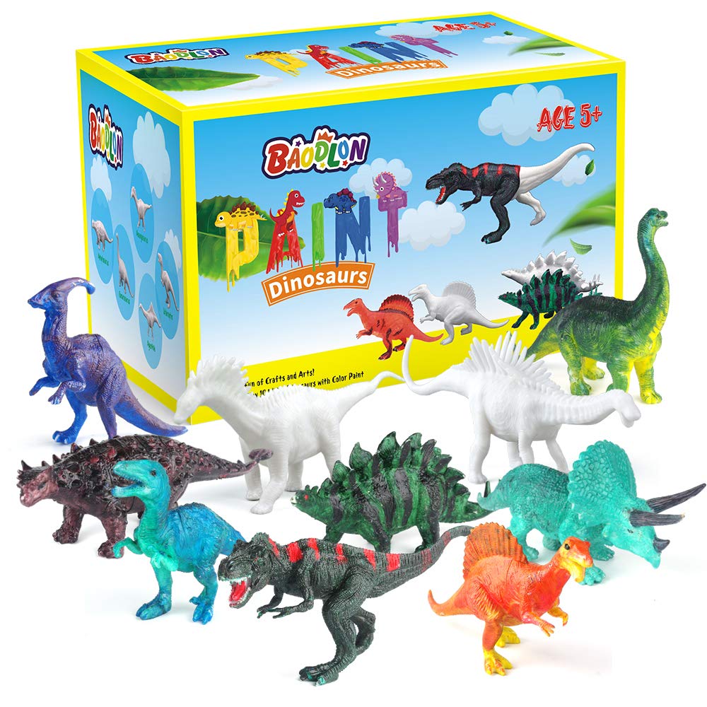 BAODLON Kids Arts Crafts Set Dinosaur Toy Painting Kit - 10 Dinosaur Figurines, Decorate Your Dinosaur, Create a Dino World Painting Toys Gifts for BAODLON