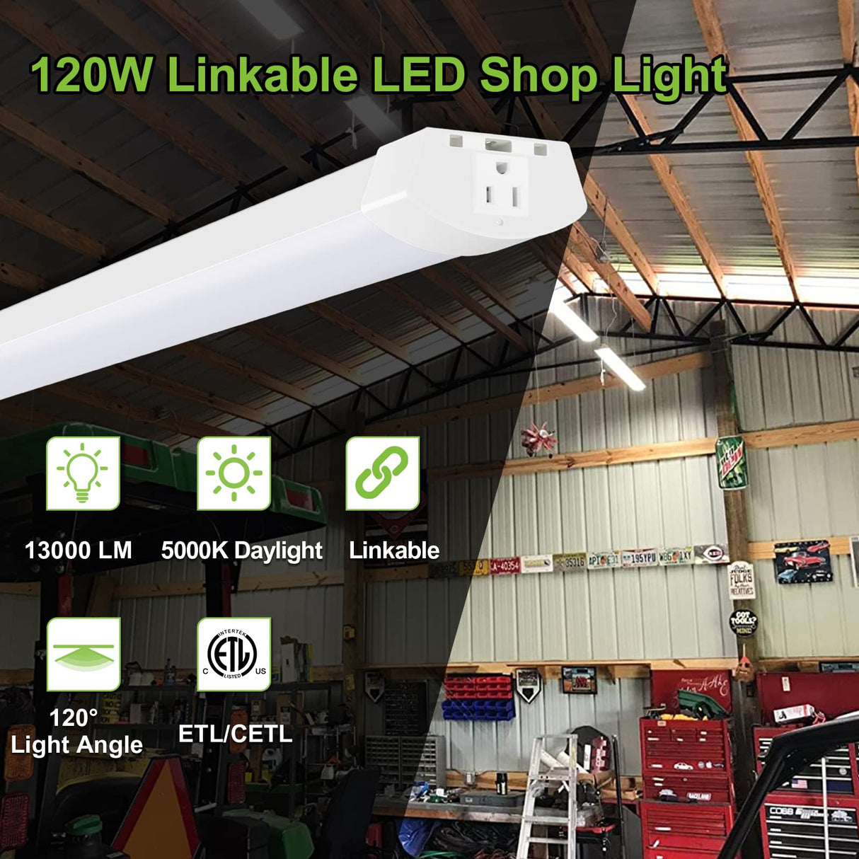 hykolity 4FT 120W LED Shop Light Linkable, 13000lm(400w Equivalent), 5000K Utility Shop Lights for Garages, Workshops, Basements, Hanging or hykolity