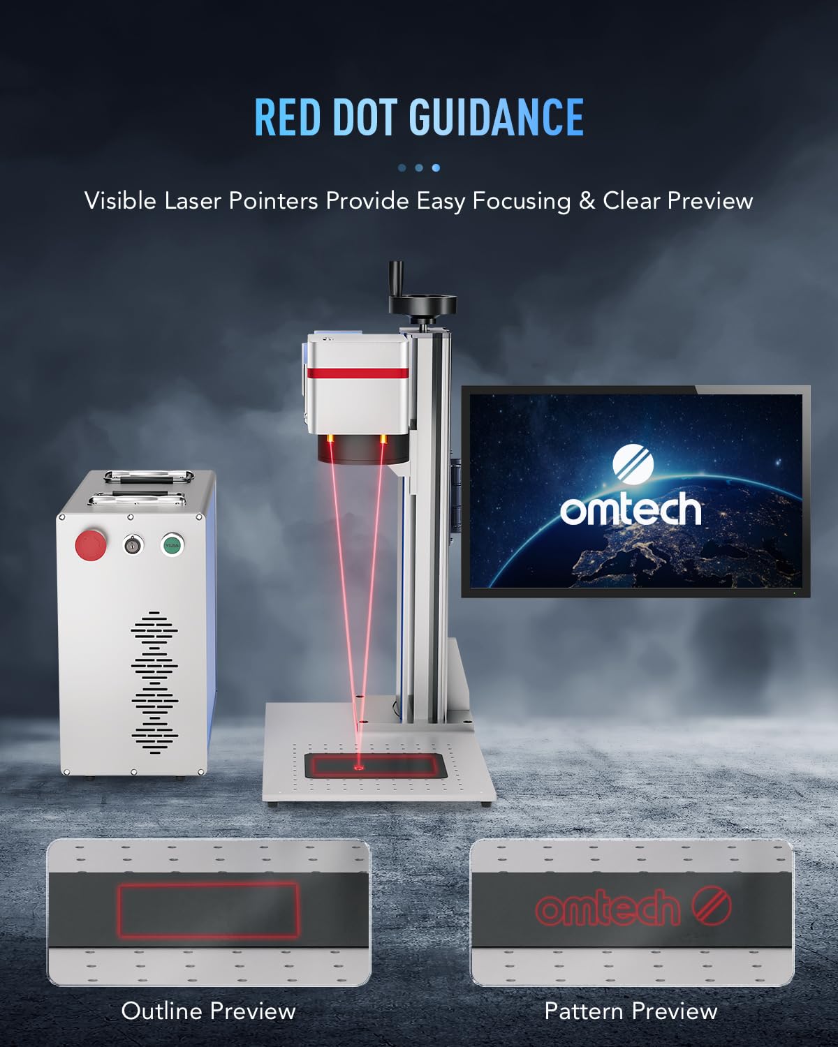 OMTech 30W Fiber Laser Engraver with LightBurn and Rotary Axis, Laser Engraving Machine with Red Dot Pointer, 6.9x6.9 Solid State Laser Marking OMTech