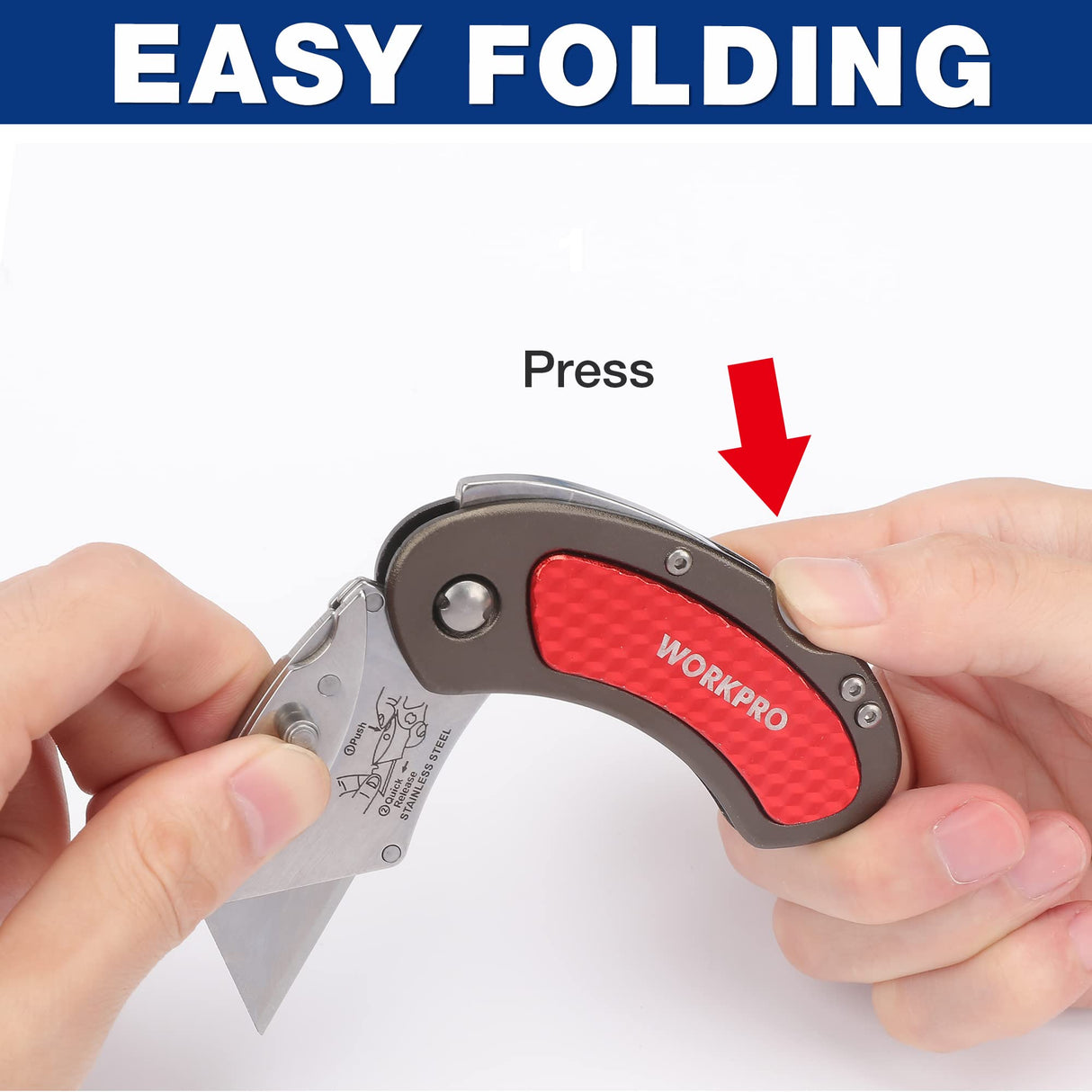 WORKPRO Folding Utility Knife Set Quick Change Blade, Back-lock Mechanism 3-piece with 10-piece Extra Blades WORKPRO