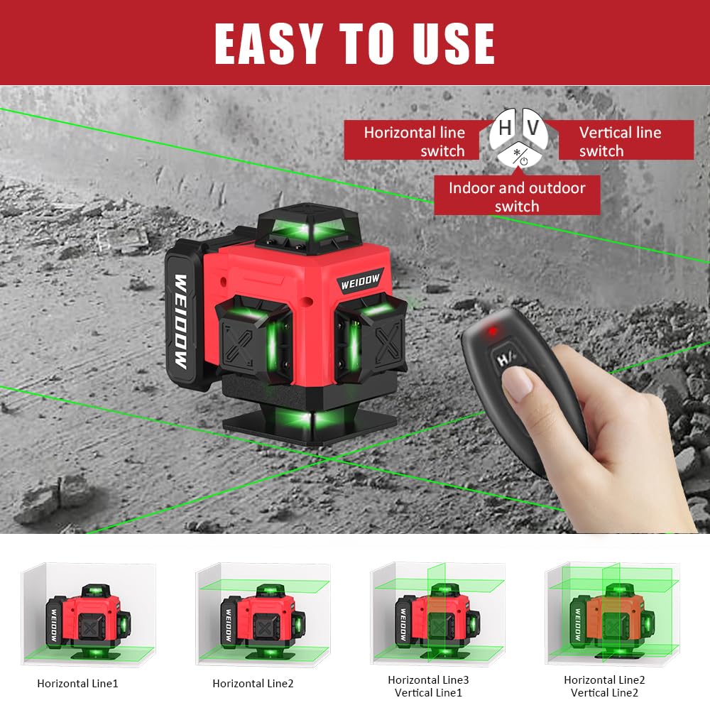 16 Lines Laser Level 360 Self Leveling - Accurate 4×360 Laser Level Line Tool for Easy Measurements - Ideal for Professionals - Durable and WEIDDW