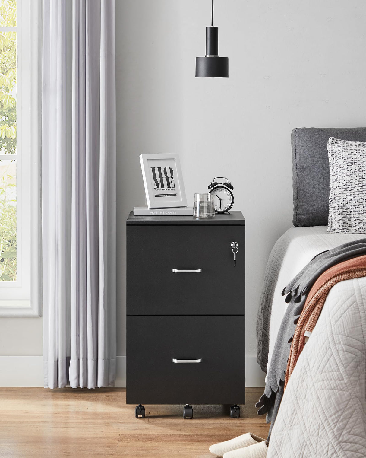 VASAGLE 2-Drawer File Cabinet, Locking Wood Filing Cabinet for Home Office, Small Rolling File Cabinet, Printer Stand, for A4, Letter-Size Files, VASAGLE