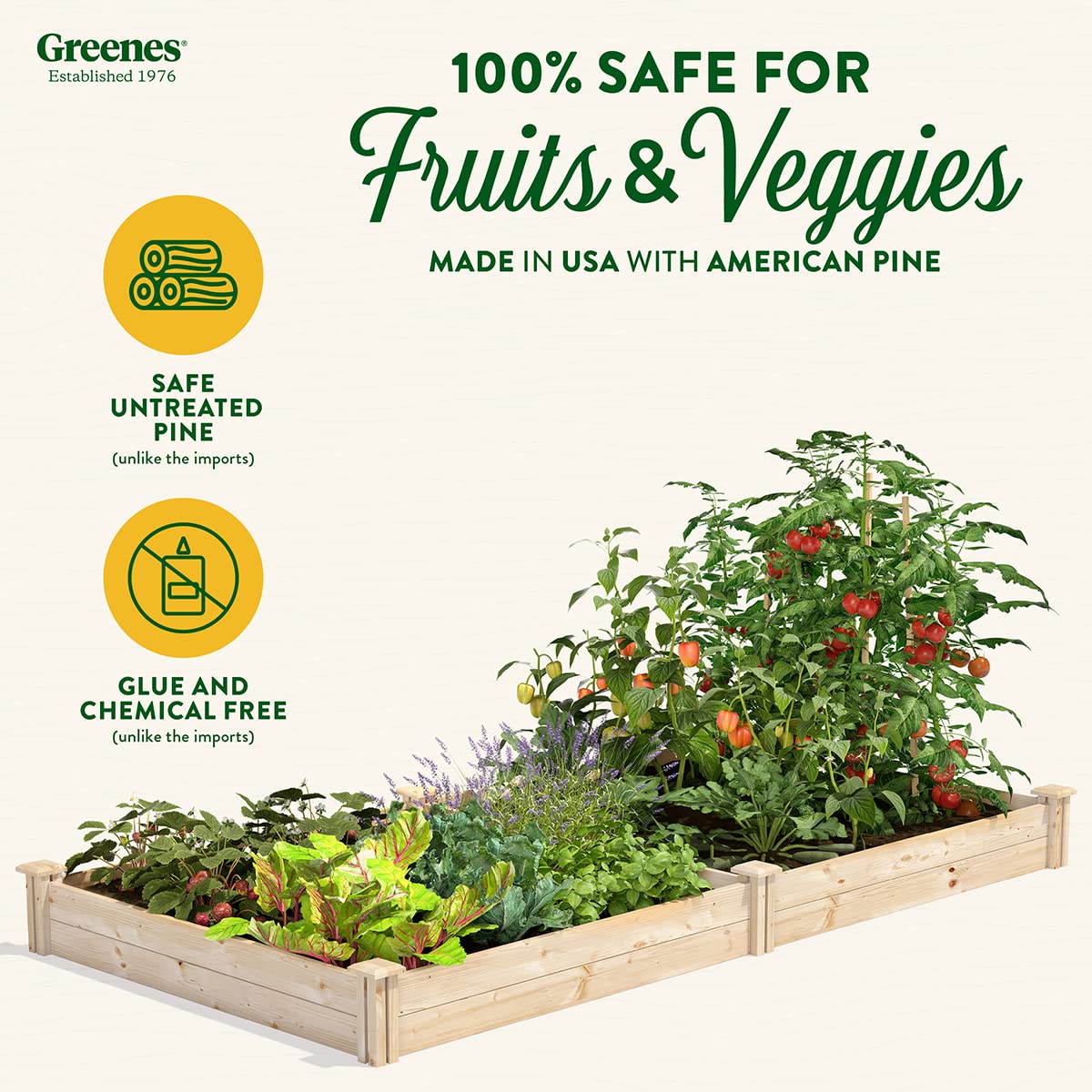 Greenes Fence Original Pine Raised Garden Bed, 4' x 8' x 7" - Made in USA with American Pine Greenes Fence