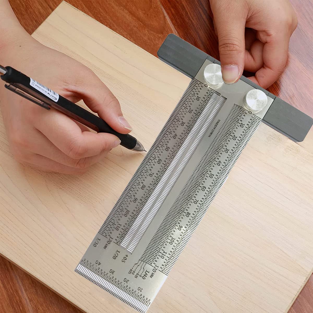 Ultra Precise Marking T-Rule Stainless Steel Marking Ruler, T Square Hole Ruler, Stainless Steel Woodworking Scribing Ruler, Positioning, Scribbling QeeHeng