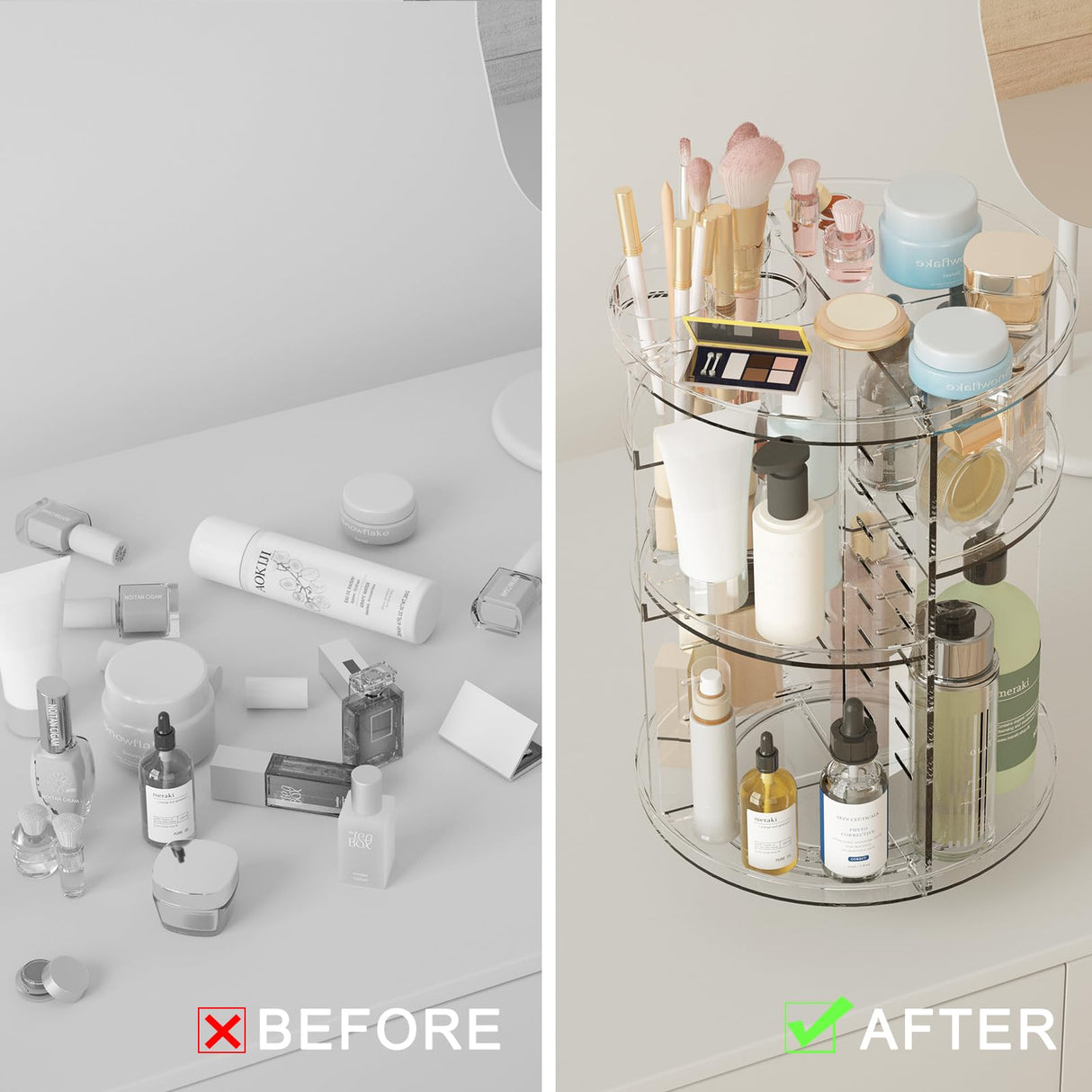 Rotating Makeup Organizer, DIY 8 Adjustable Layers Spinning Skincare Organizer, Cosmetic Display Case with Brush Holder Perfume Tray, Multi-Function Jiavarry