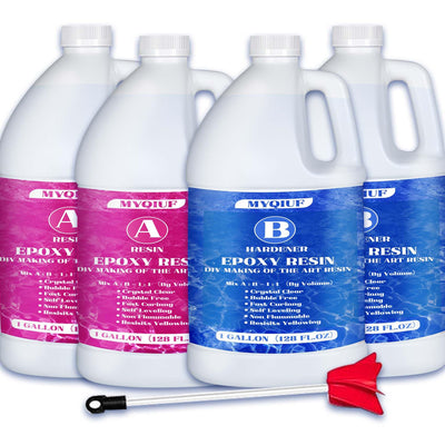 Myqiuf Epoxy Resin Kit, 4 Gallon Epoxy Resin Crystal Clear Not Yellowing No Bubble Self Leveling for DIY Molds Wood Jewelry Table Tops Bar Top