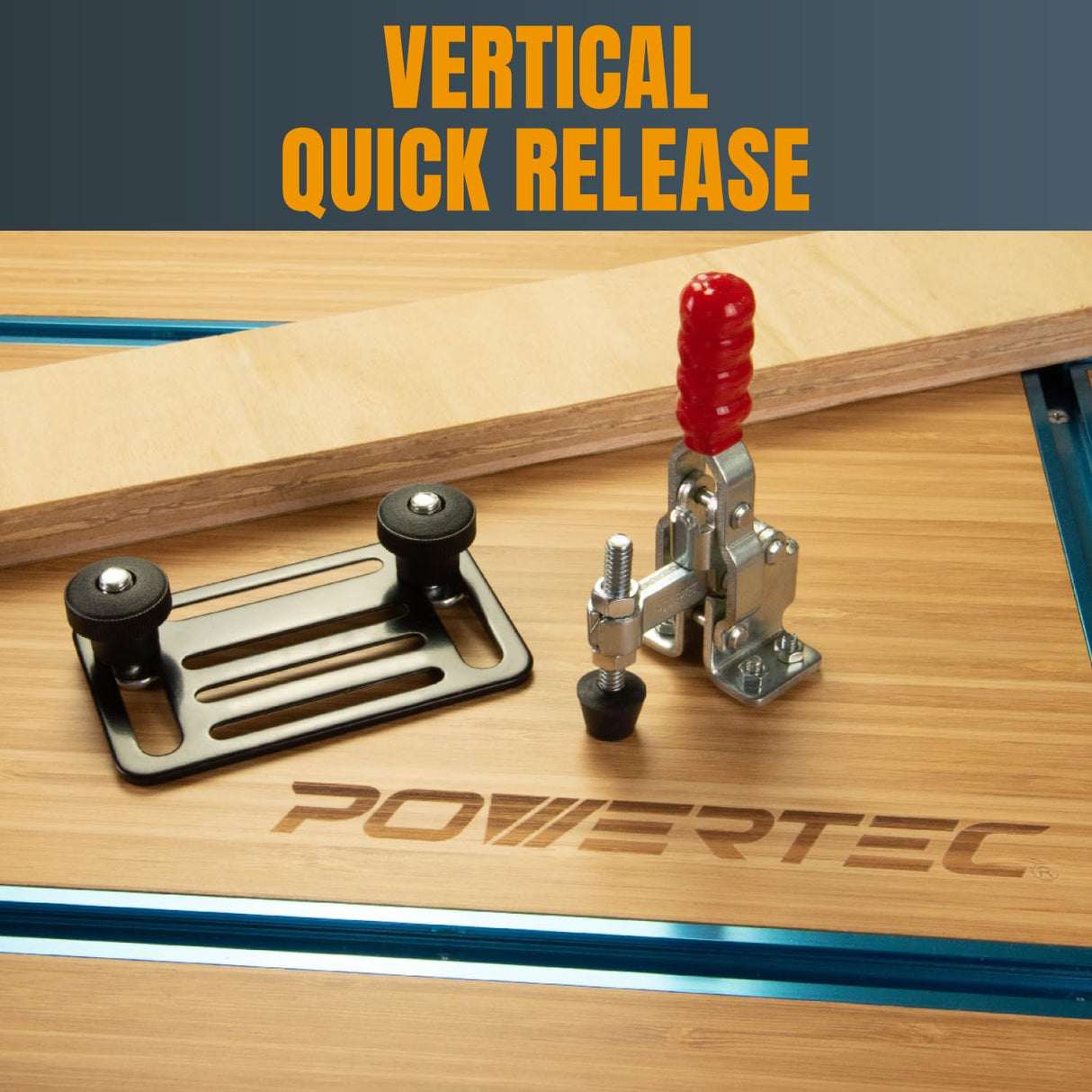 POWERTEC 4PK Toggle Clamp, 500 lbs Capacity, 12130 Quick Release Vertical Clamps w/Antislip Rubber Pressure Tip for Woodworking Jigs and Fixtures, POWERTEC