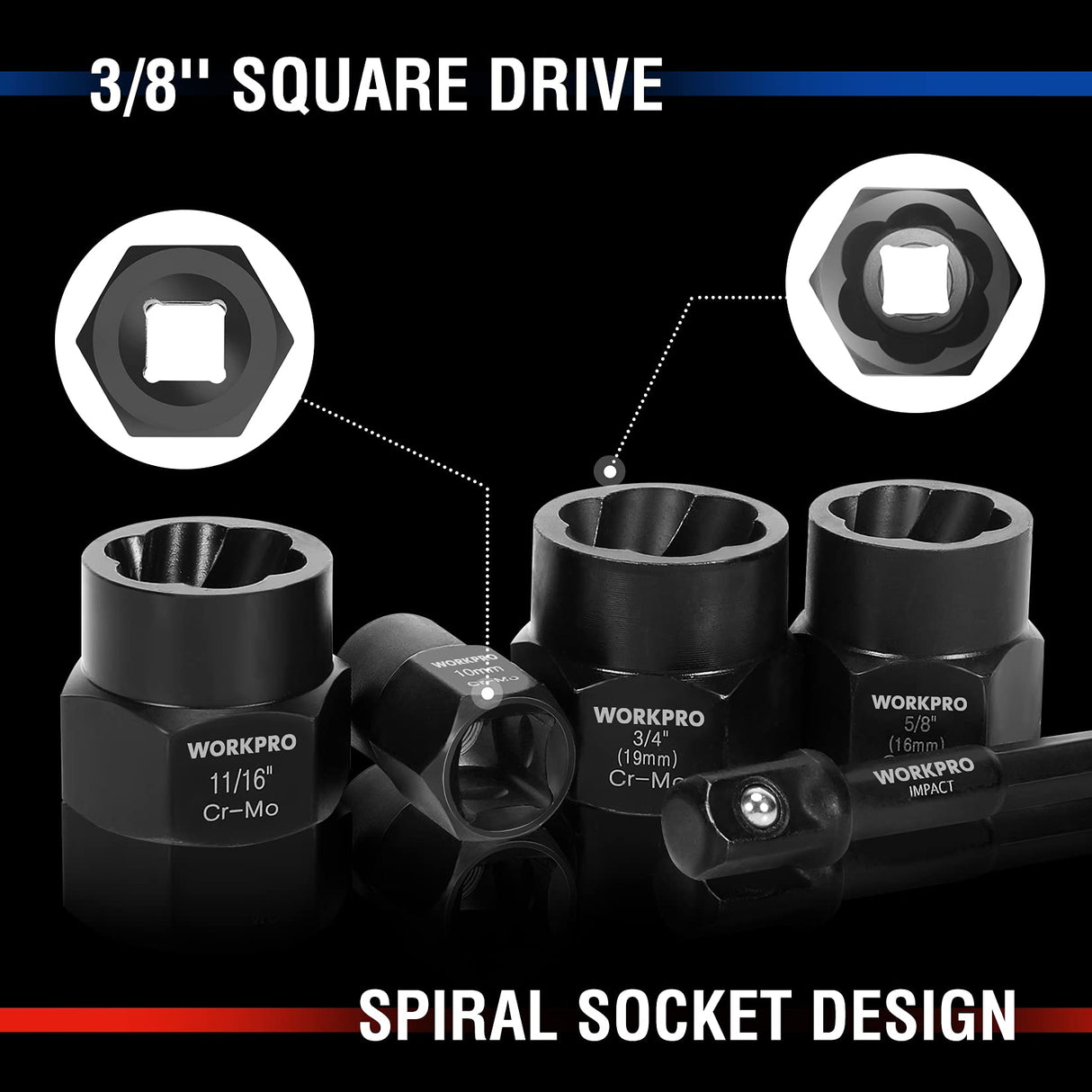 WORKPRO 15 Pieces Impact Bolt & Nut Remover Set, 3/8” Drive Bolt Extractor for Removing Stripped, Damaged, Rounded off and Rusted Bolts & Nuts WORKPRO