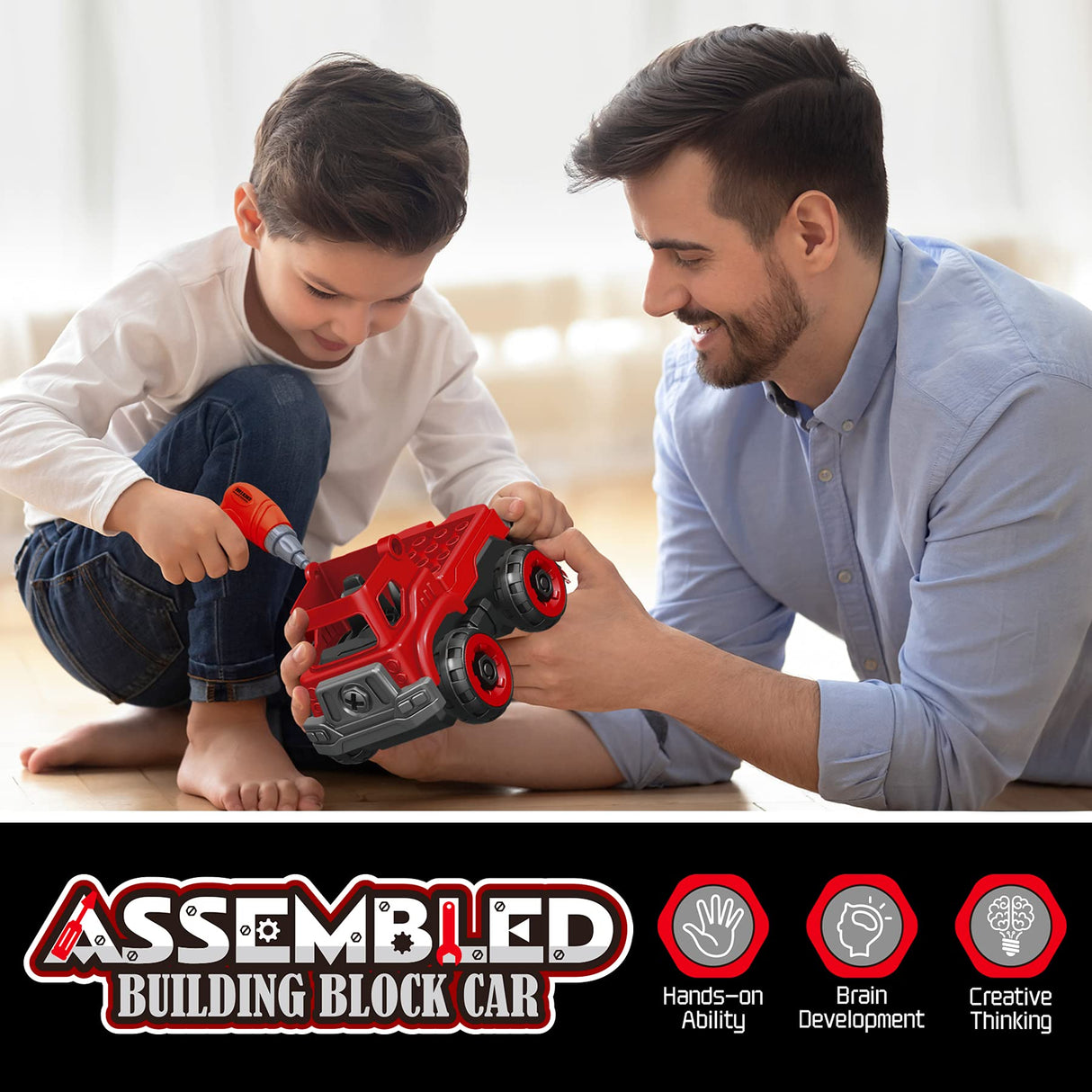 4-in-1 Take Apart Toys Truck with Electric Drill, DIY Assembly Fire Truck Toy Vehicles, Kids STEM Building Educational Cars Toys, Birthday Gifts for Toyk