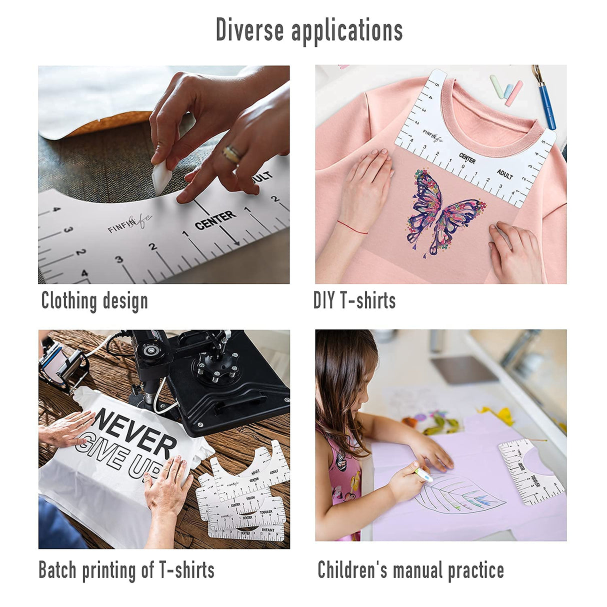 FINFINLIFE T-Shirt Ruler x 5, Shirt Measurement Tool for Heat Press, Shirt Ruler for Vinyl Alignment, Measuring Tape, Pear Pins, Tshirt Alignment FINFINLIFE