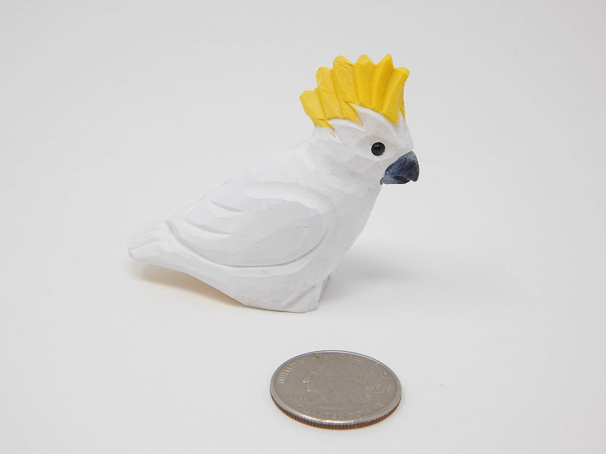 Selsela Cockatoo Figurine Decoration Parrot Tropical Pet Miniature Wooden Bird Art Statue Craft Carved Small Animal Collectible Selsela