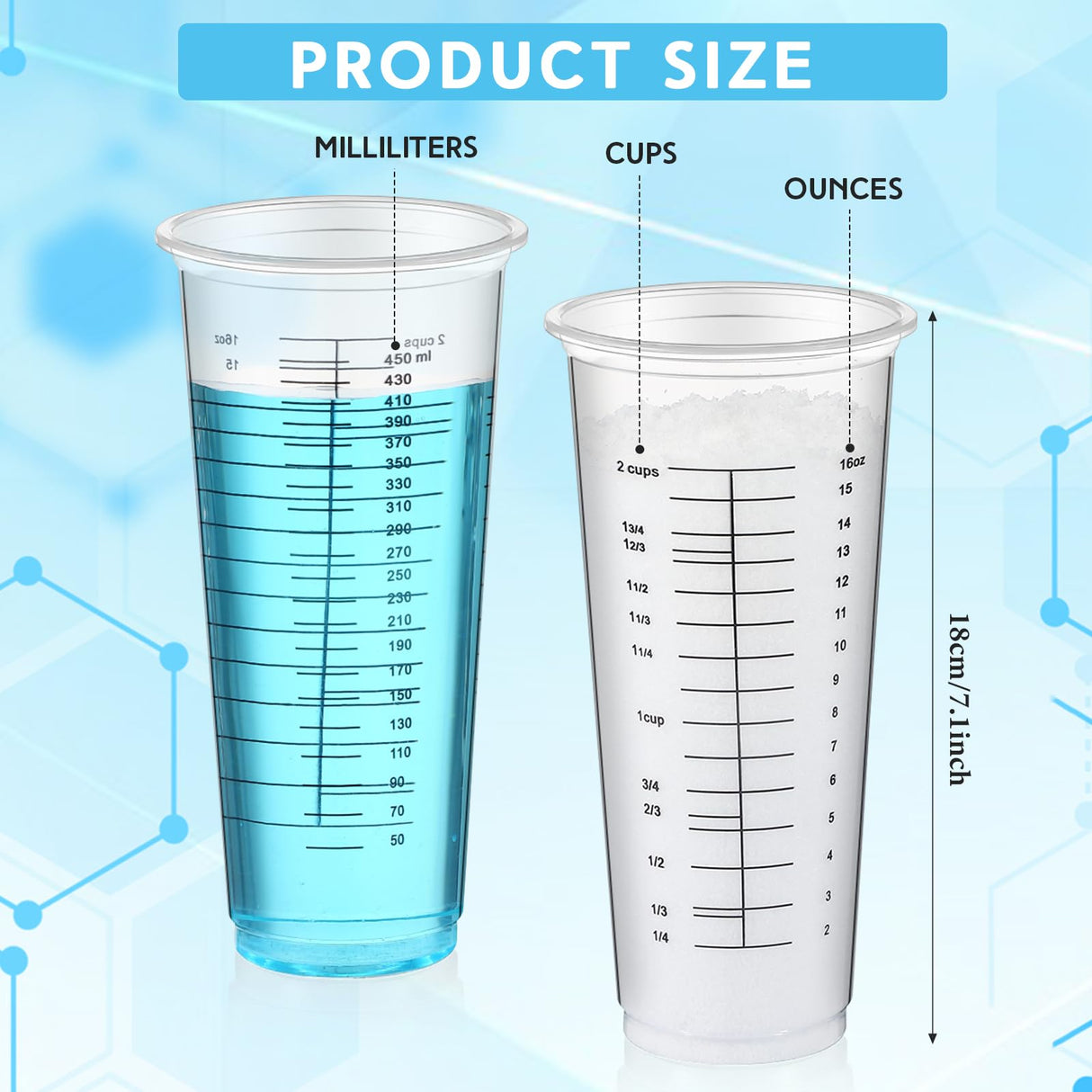 Dandat 100 Pcs Disposable Measuring Cups for Resin 16 oz Resin Epoxy Measuring Cups Mixing Cup Reusable Plastic Measuring Cup for Cooking & Baking Dandat