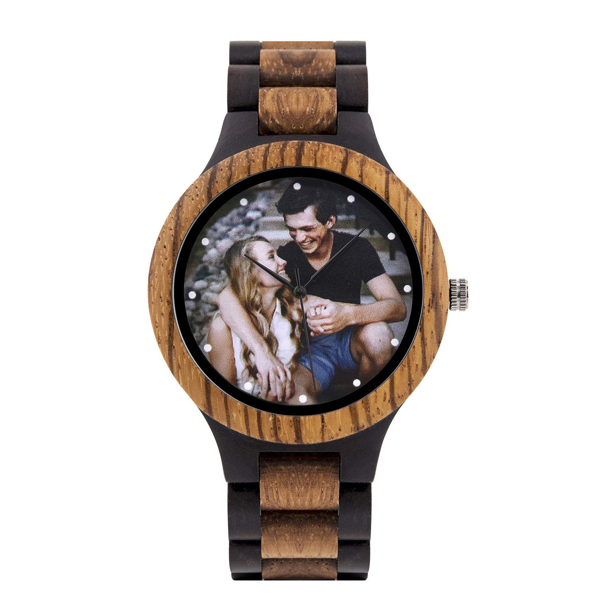 Personalized Customized Wooden Watch for Men Original Engraved Photo Natural Wood Watches with Adjustable Wristband for Birthday Anniversary Present DB-WINNER