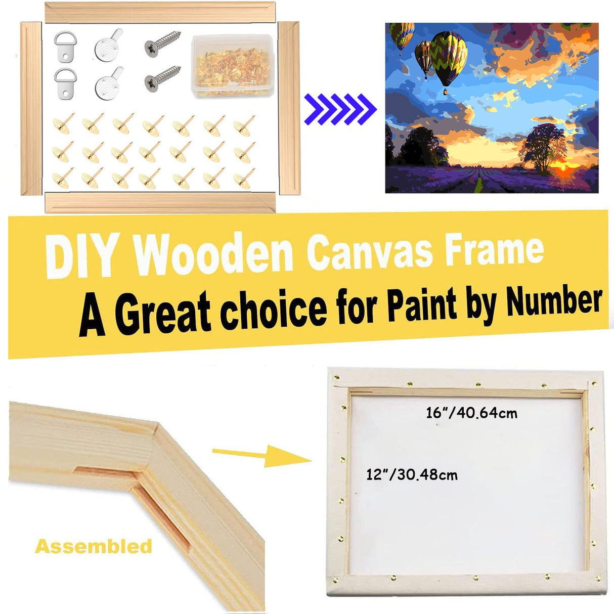 2 Pack 12"x 16" DIY Wood Canvas Stretcher Bars,Removable Canvas Frames Kit-Easy to Assemble,Wooden Frames Kit for Oil Painting,Diamond Yeeyeah