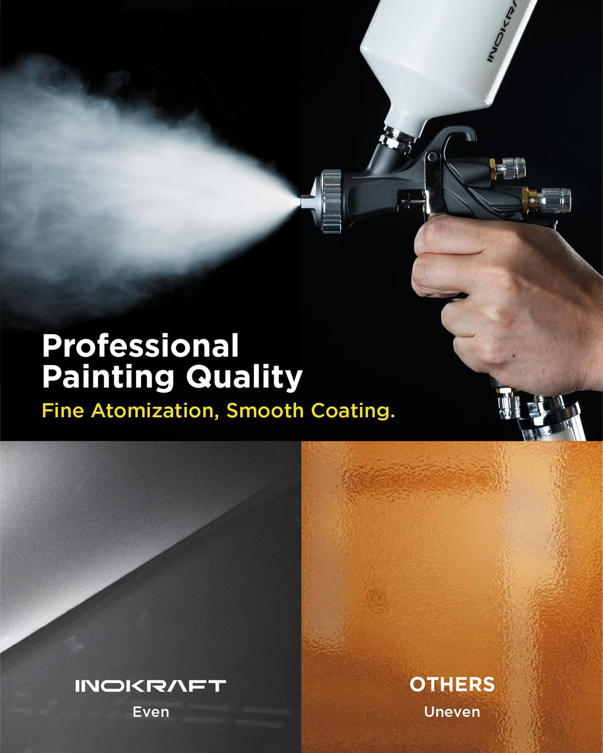 InoKraft D1 LVLP Air Spray Gun Premium Kit, Easy to Use, Paint Gun for Cars & House DIY Painting, 1.3/1.5/1.7mm Nozzles, with Paint Sprayer InoKraft