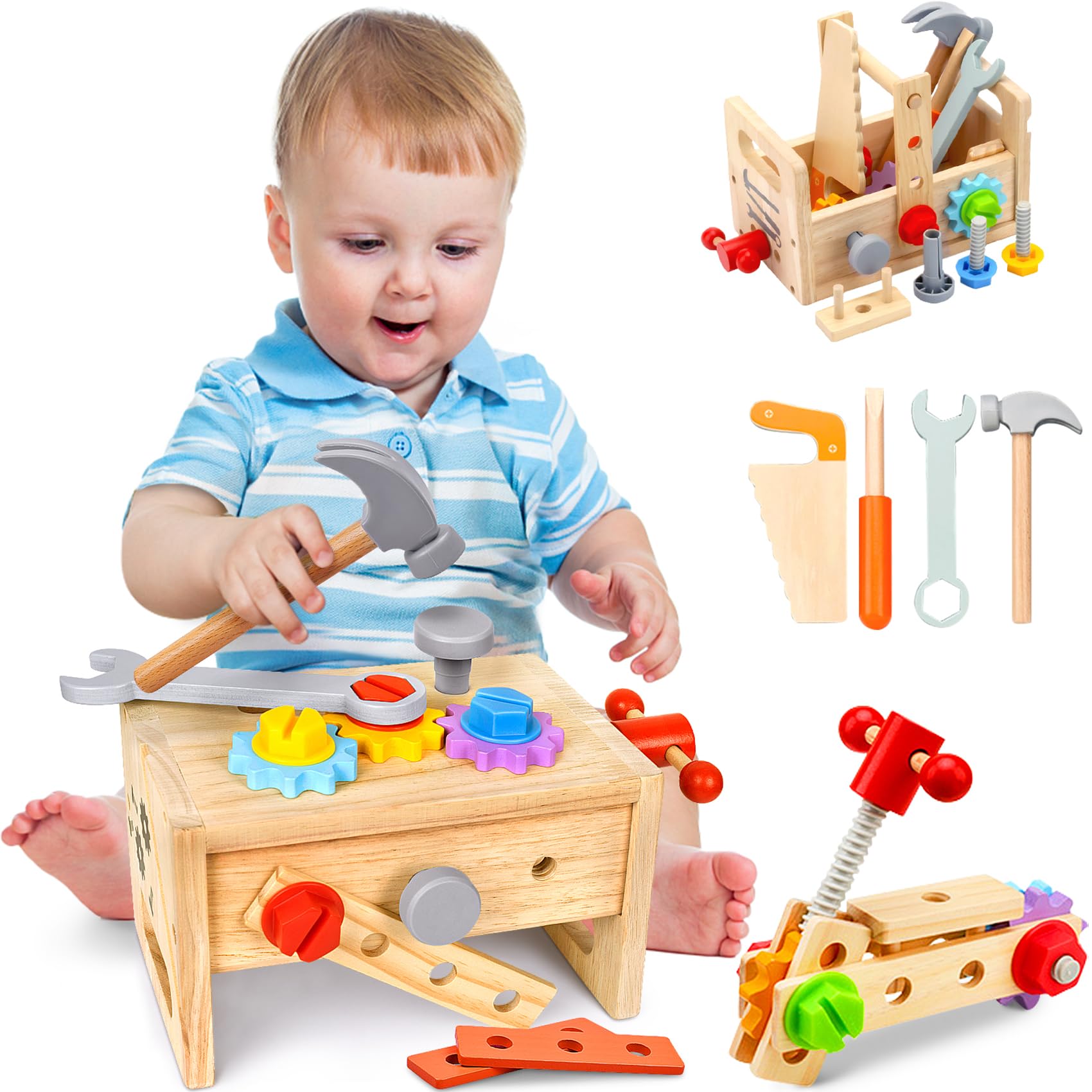 Kaodezhu Wooden Tool Set Montessori Toys for 2 3 4 5 Year Old Boy 29Pcs Stem Toys Toddler Educational Toys Age 2 3 Tool Bench Pretend Play WoodArtSupply