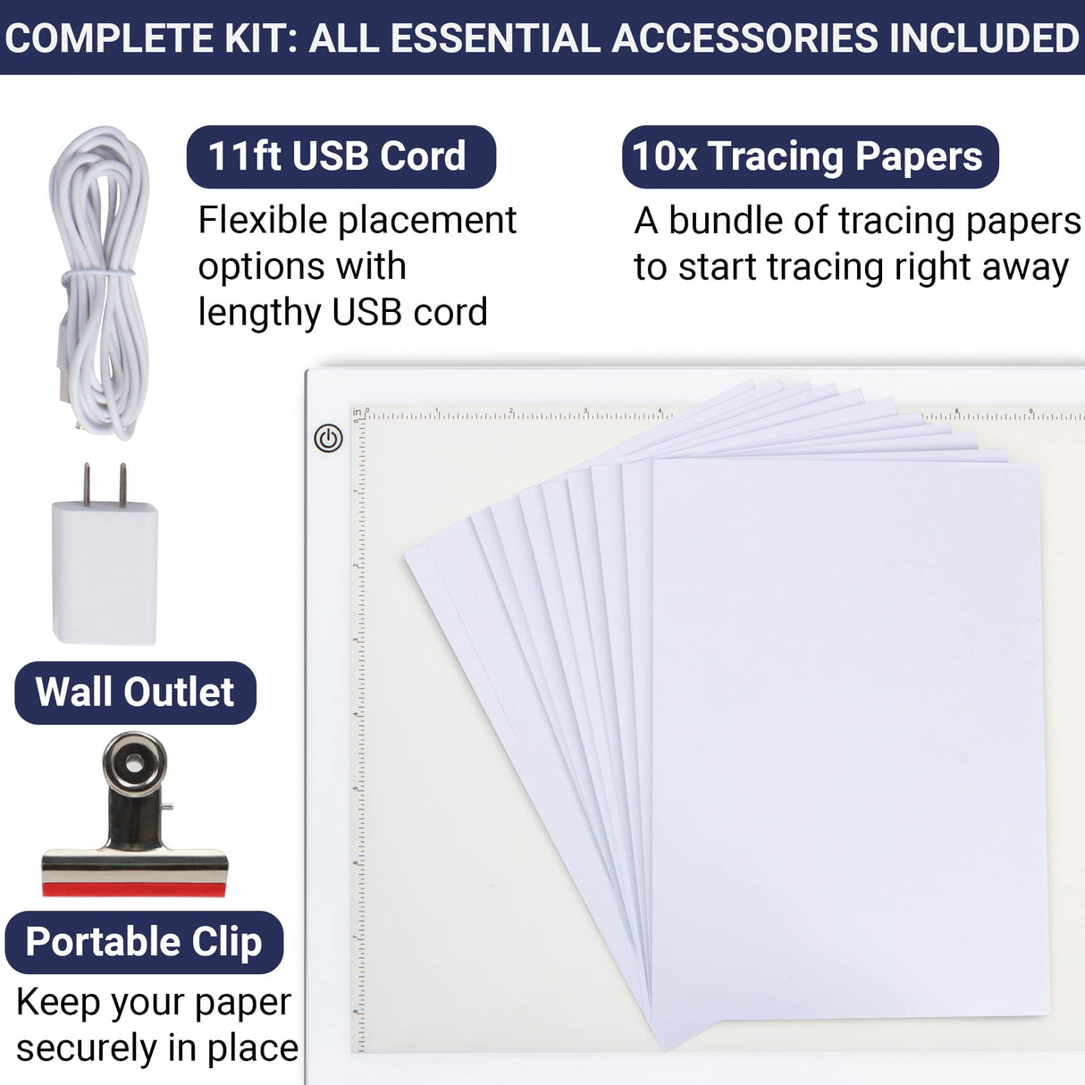 LED Tracing Light Box, Ultra Thin Light Pad with Adjustable Brightness. Comes with USB Cable, Adapter, Tracing Paper, Clip. Light Table Drawing Pad, Dasher Products