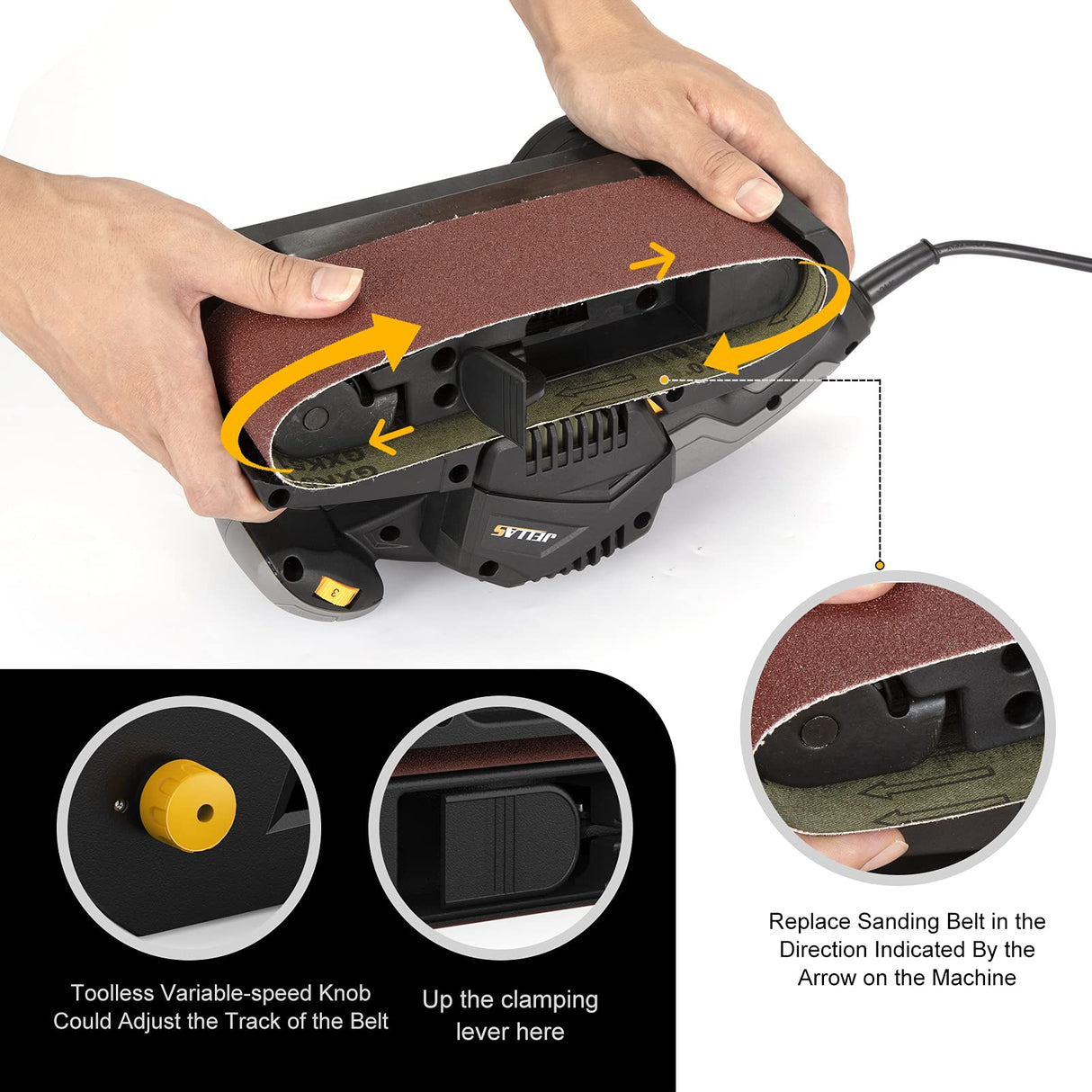 Jellas 3 ร 21-Inch Belt Sander with Dust Bag, 7Amp Sander Machine with Variable-speed Control, 2 in 1 Vacuum Adapter, 10Feet (3 meters) Length Power Jellas