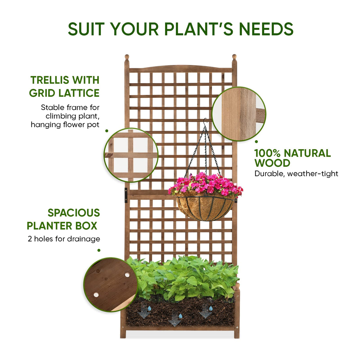 Idzo Raised Garden Bed with Trellis, Durable Oil Coated Planter with Trellis, 71 Inches Height Vertical Gardens Outdoors with Convenient Non Woven IDZO