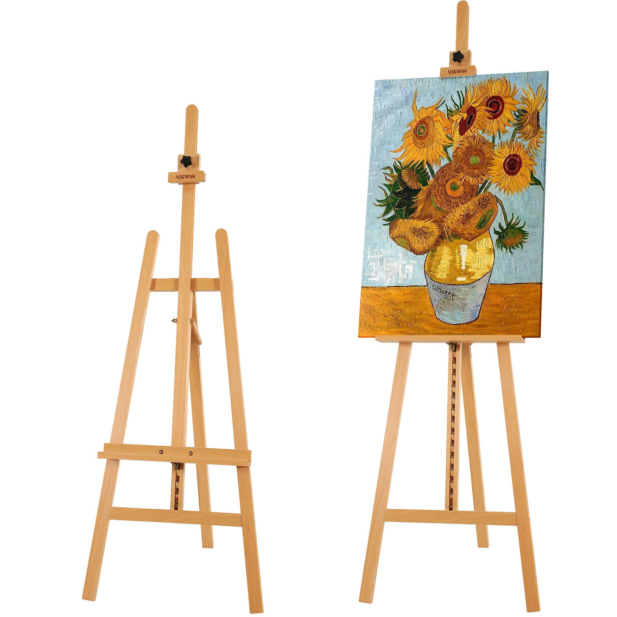 VISWIN Adjustable Height Display Easel 57" to 76", Holds Canvas up to 43", Holds 22 lbs, Beech Wood Art Easel for Painting, Easy to Assemble Floor VISWIN