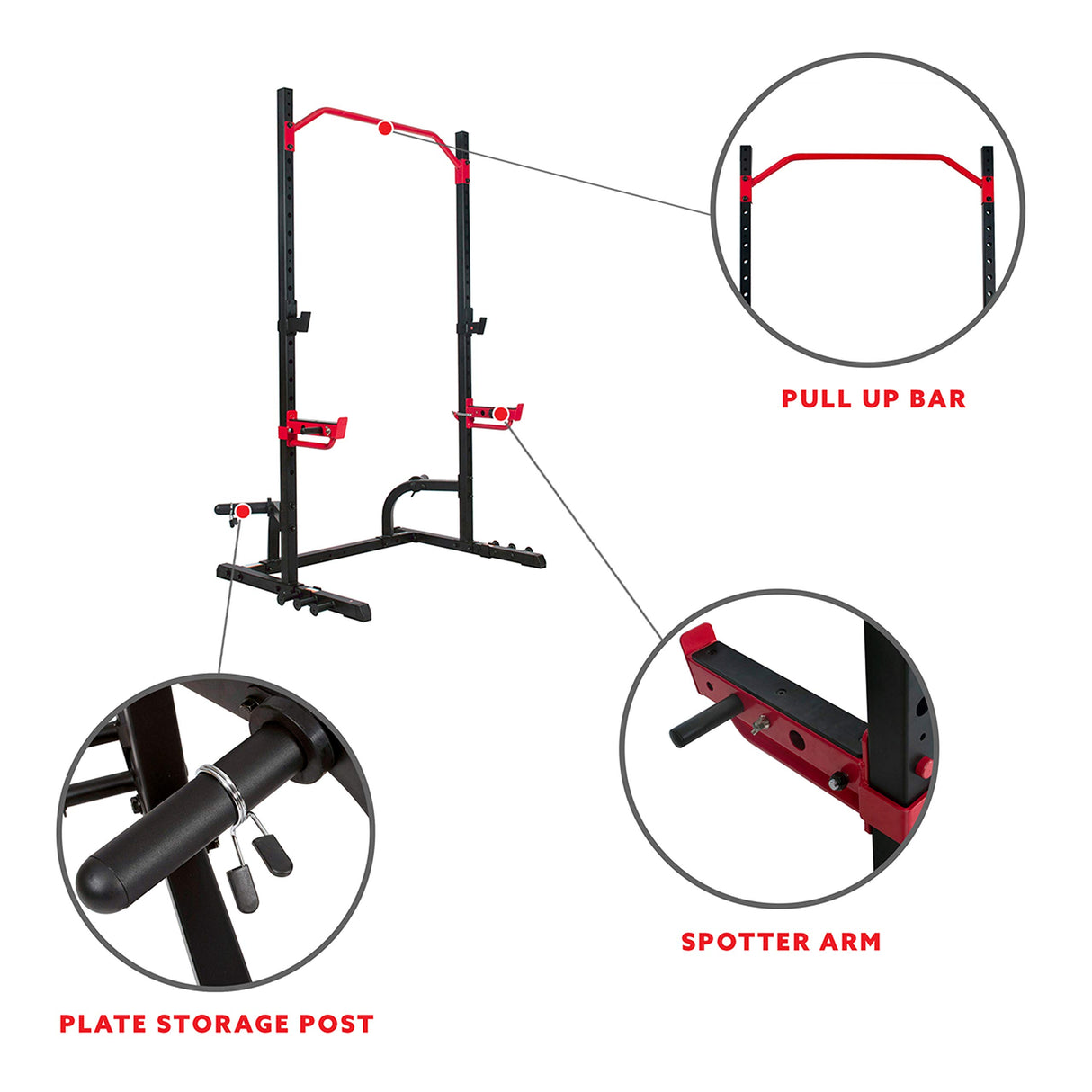 Sunny Health & Fitness Power Zone Squat Stand Power Rack Cage - SF-XF9931, Upright,Black/Red Sunny Health & Fitness