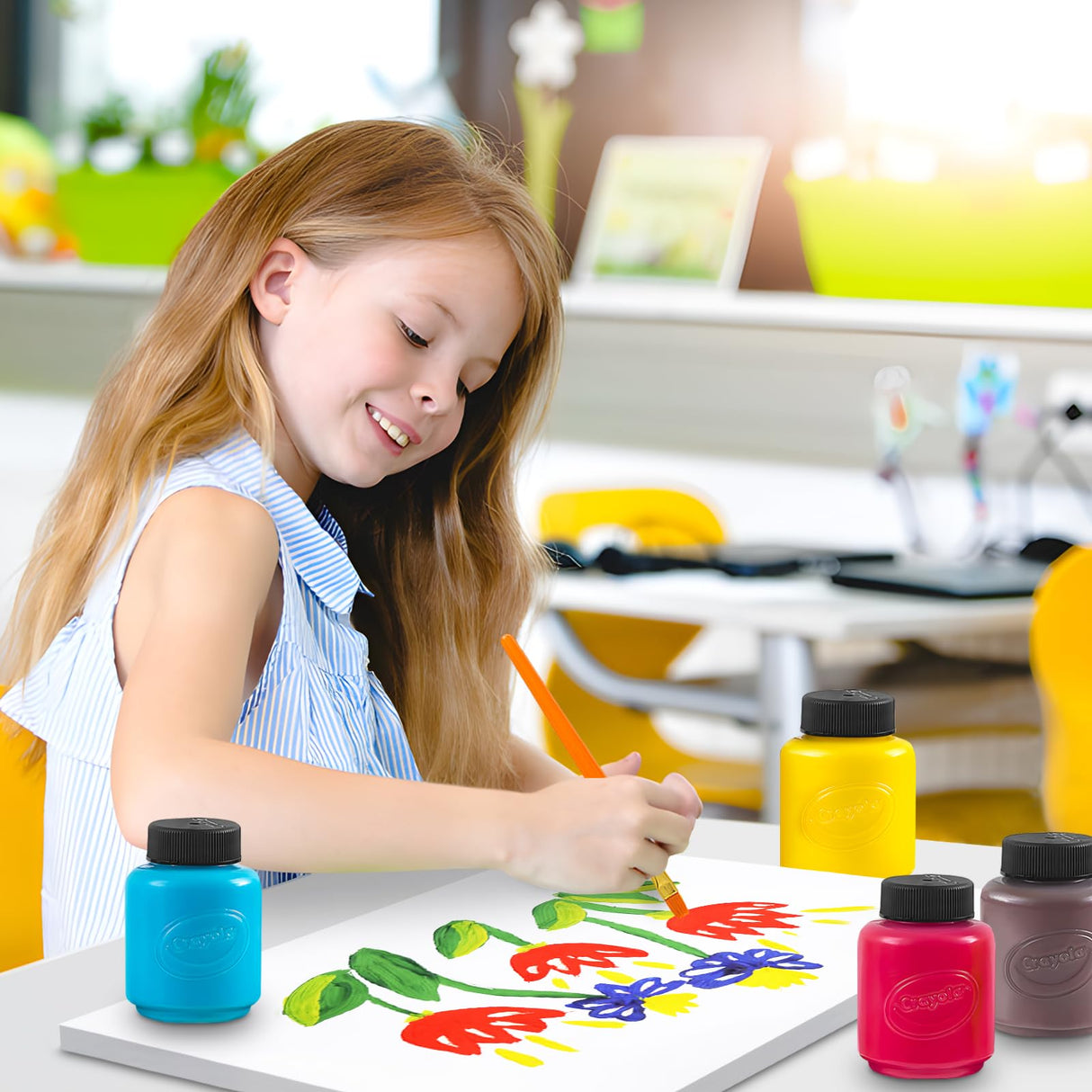 Acrylic Paint Set for Kids - Acrylic Paint Kit Includes 6 Assorted Craft Paint, Painting Canvas, 7 Paintbrushes, Paint Pallet - Arts and Crafts Paint The Mega Deals