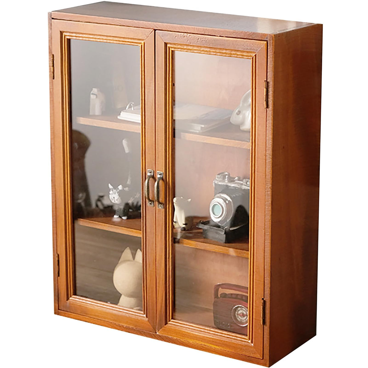 Wall Mount Storage Display Cabinet with Clear Display Doors - 12”x14”x5” Pantry Storage Hanging Cupboard - 3-Level Cover Cabinet with 2 Metal Handles Woodaholic