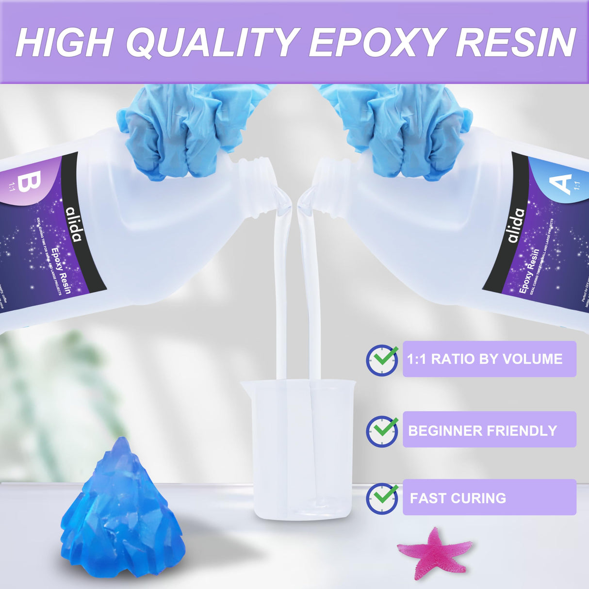 Alida 1 Gallon Crystal Clear Epoxy Resin Kit, No Bubbles Odor & Yellowing, Self Leveling 1:1 Mix for DIY Jewelry, Table Top, Art Casting, Jewelry, alida