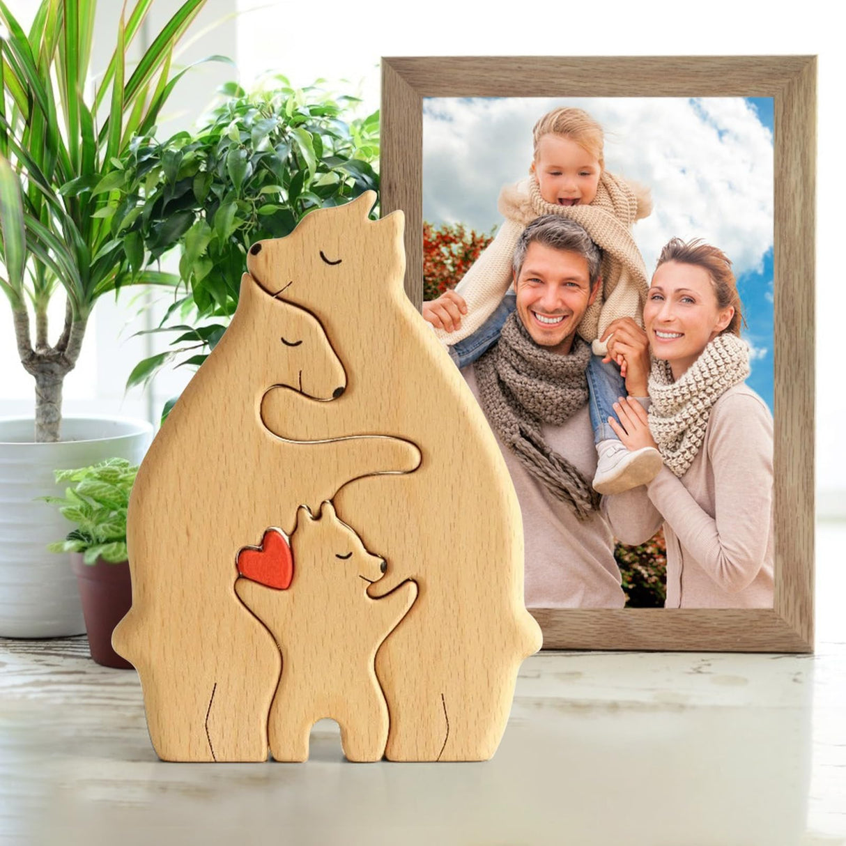Wooden Bears Family Art Puzzle, Wooden Family Blocks Hand Carved Couple Animal Figurine, Wooden Sculpture, Christmas, Birthday Gifts for Mom, Dad (A) Generic