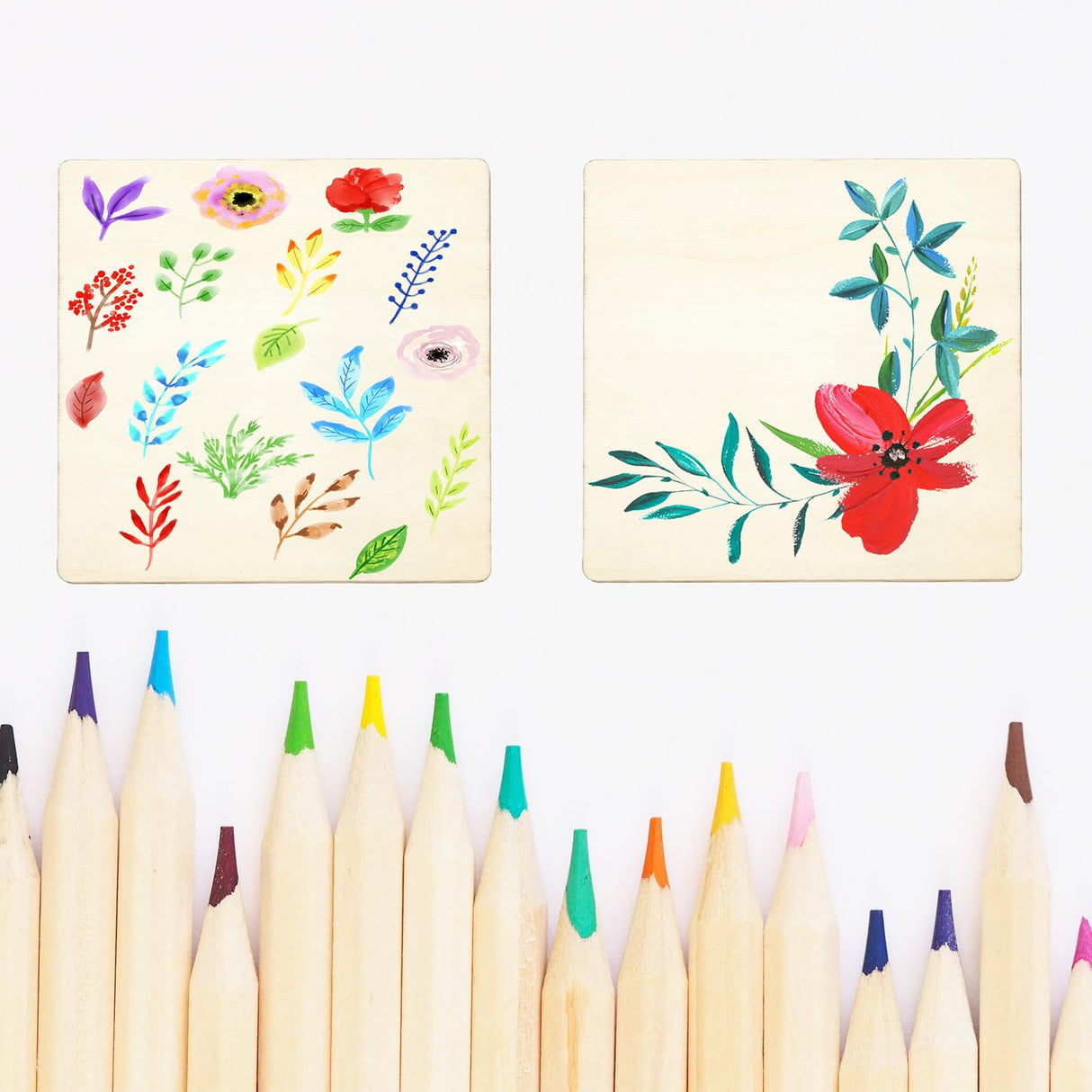 XYSMZM 40 Pcs 2.7 x 2.7 Inch Unfinished Wood Pieces, Blank Natural Slices Wood Square with Round Corner for DIY Crafts Painting, Scrabble Tiles, Wall XYSMZM