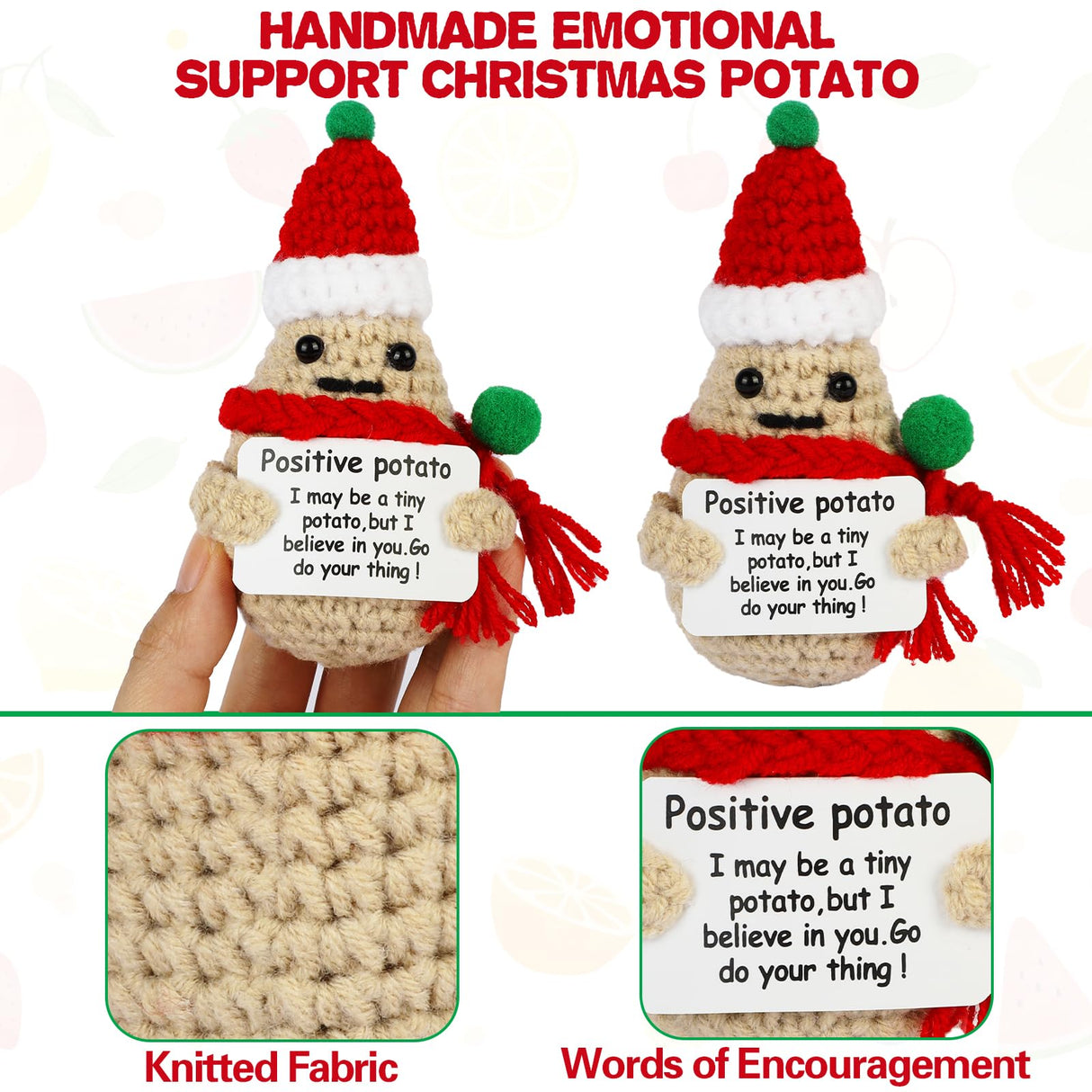 DAFURIET Mini Funny Positive Christmas Potato, 3 inch Knitted Wool Christmas Doll with Positive Card for Cheer Up Gifts and Party DAFURIET