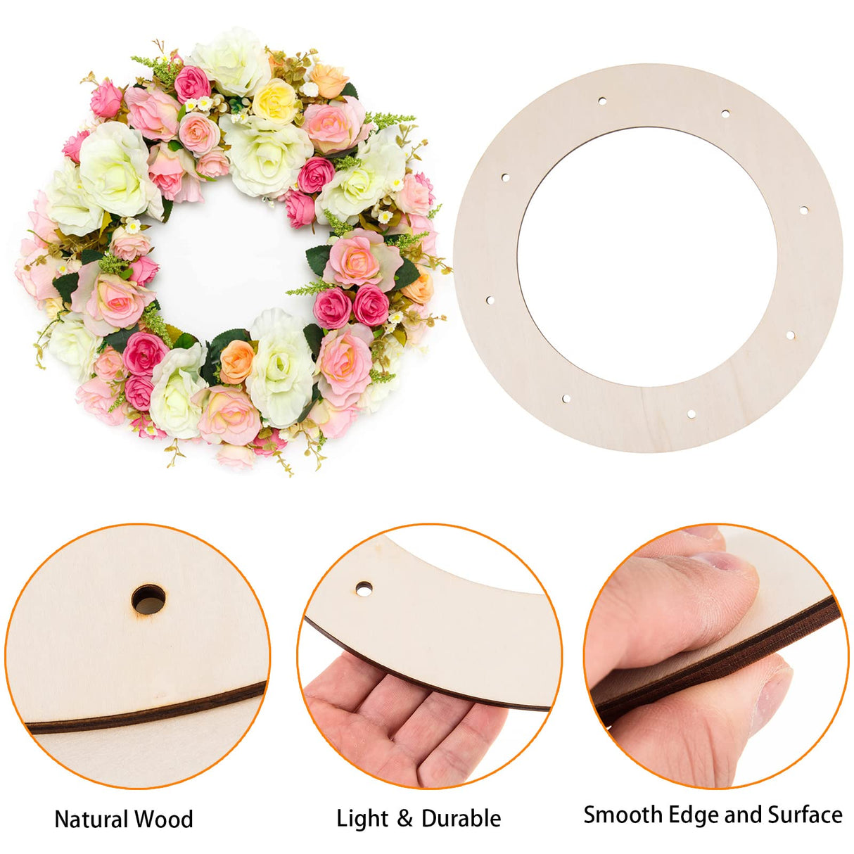 12 Pcs Wooden Wreath Frames for Crafts Unfinished Wooden Craft Floral Hoop Rings DIY Christmas Garland Wood Hanging Decorations for DIY Christmas AWIZOM