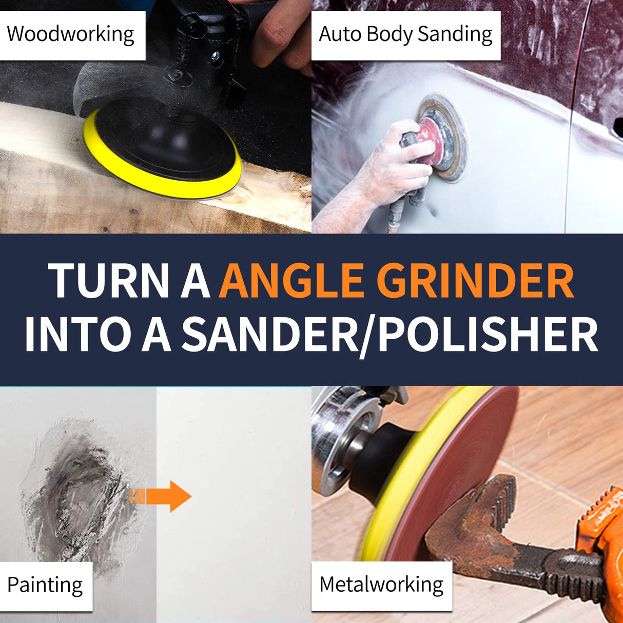 Pomsare 5 Inch Hook and Loop Backing Pad with 50PCS Sanding Discs, Angle Grinder Attachments with 5/8-11 Threads, Sanding Pad for Wood Sanding Pomsare