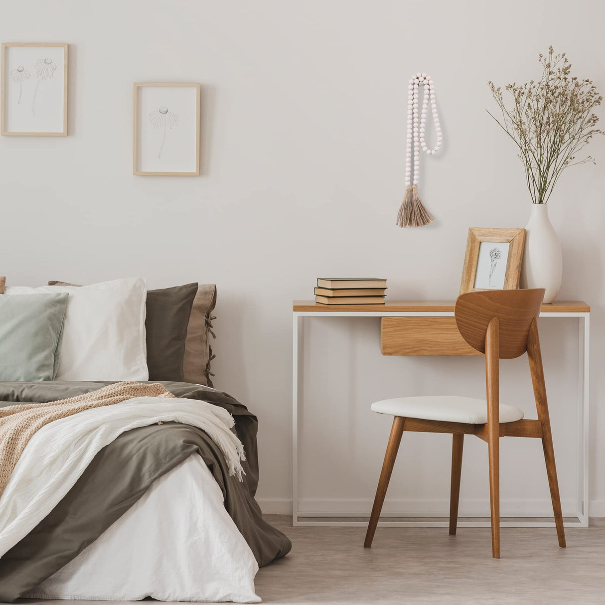 Farmhouse Beads 58in Wood Bead Garland with Tassels Rustic Country Decor Prayer Boho Beads Big Wall Hanging Decor RGB World