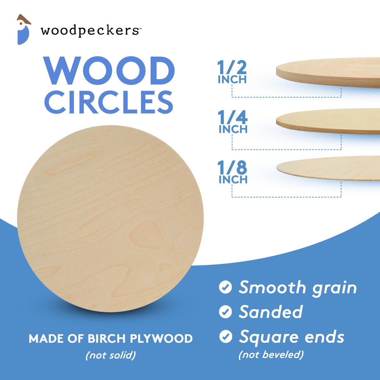 Wood Discs for Crafts, Blank Tokens, or Wooden Coins, 3 x 1/16 inch, Pack of 25 Unfinished Wood Circles, by Woodpeckers Woodpeckers
