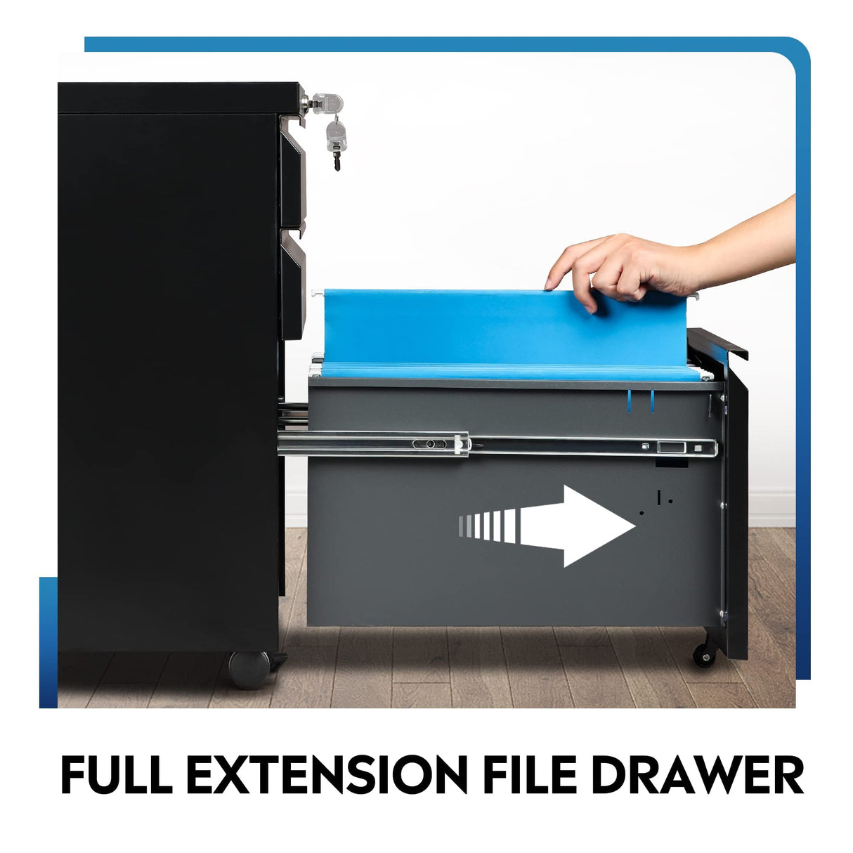 DEVAISE 3 Drawer Mobile File Cabinet Under Desk Office, Fully Assembled Except Casters, Letter/Legal Size, Black DEVAISE